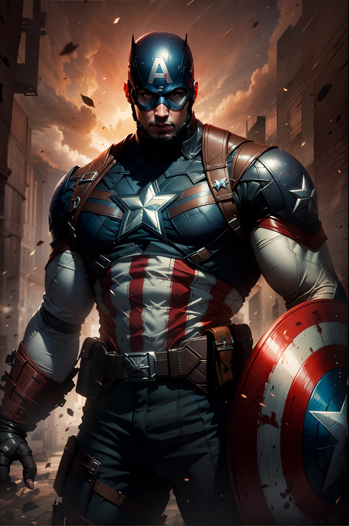 Captain America , Homem (adulto) se desintegrando, unreal engine 5, 8k.