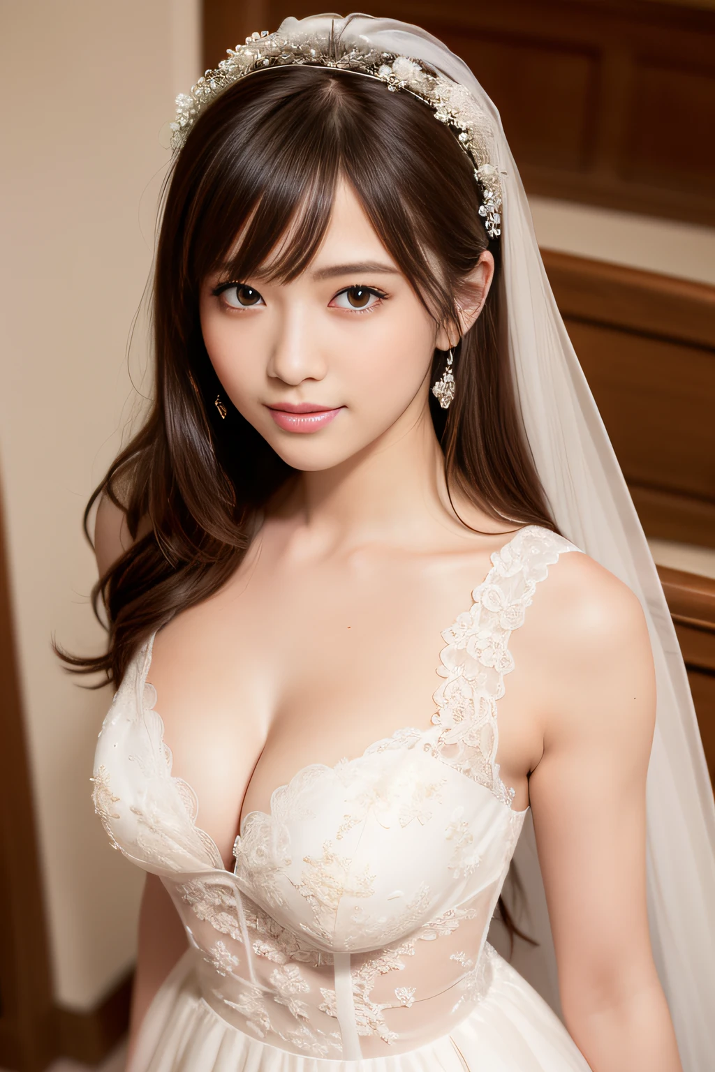 (best quality, masterpiece:1.2), (realistic:1.3), (ultra-detailed background, detailed background), bokeh, (small breasts:1.2), fantabulistic cleavage, (sexy obscene mammary papilla:1.2), (big pretty areolae:1.2), frilled dress, (lace-trimmed see-through dress:1.4), bridal tiaras, gorgeous lime green wedding dress, luxury wedding dress, classic wedding dress, show, bridal veil, bridal gauntlets, bridal cascading bouquet, upper body, wedding at church, from above, the skirt spreads round and wide, 1girl, cute, age, posing, smiling, dynamic angle, dynamic pose, very long hair,