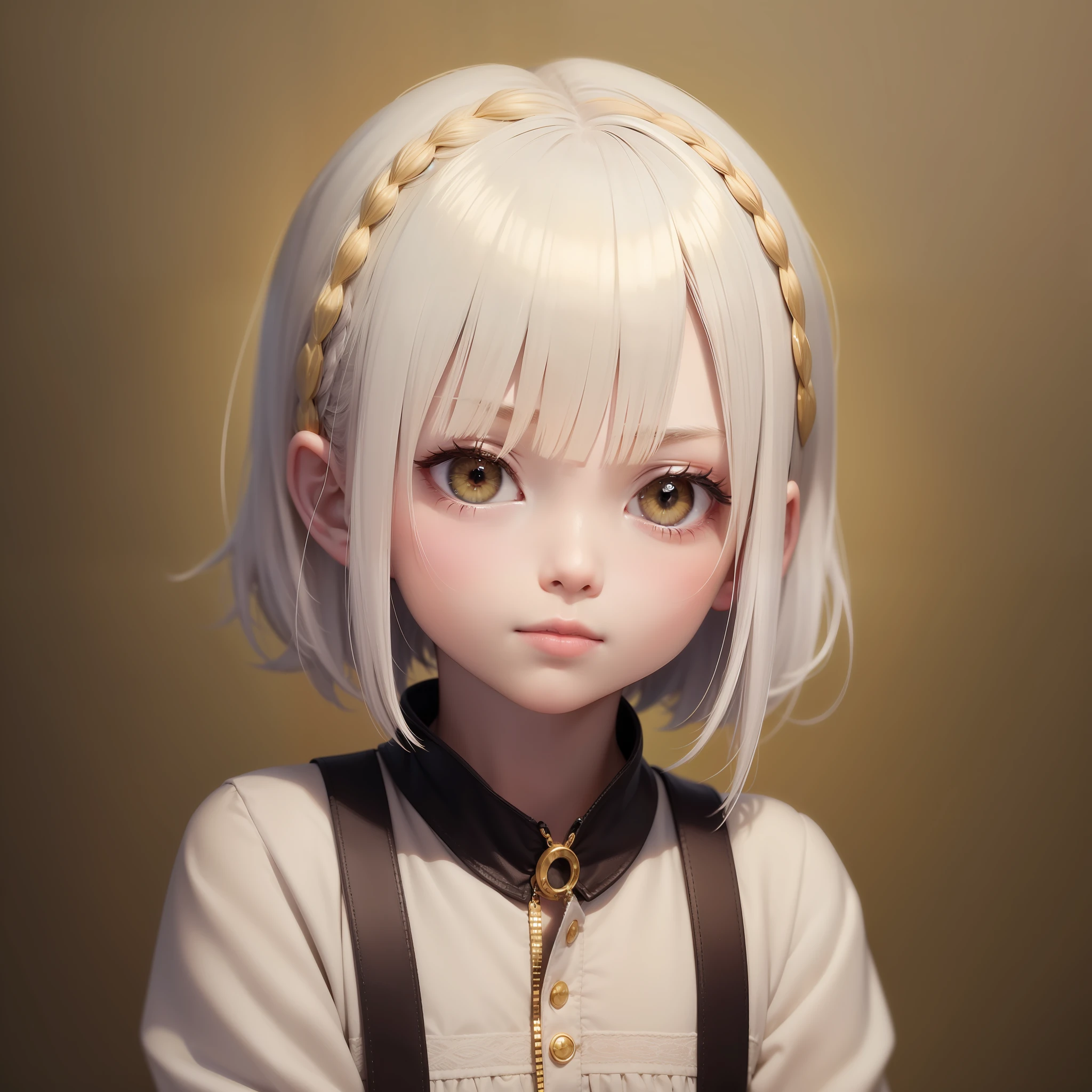 angelicales，child，Short white hair，SideBraid，Golden eyes