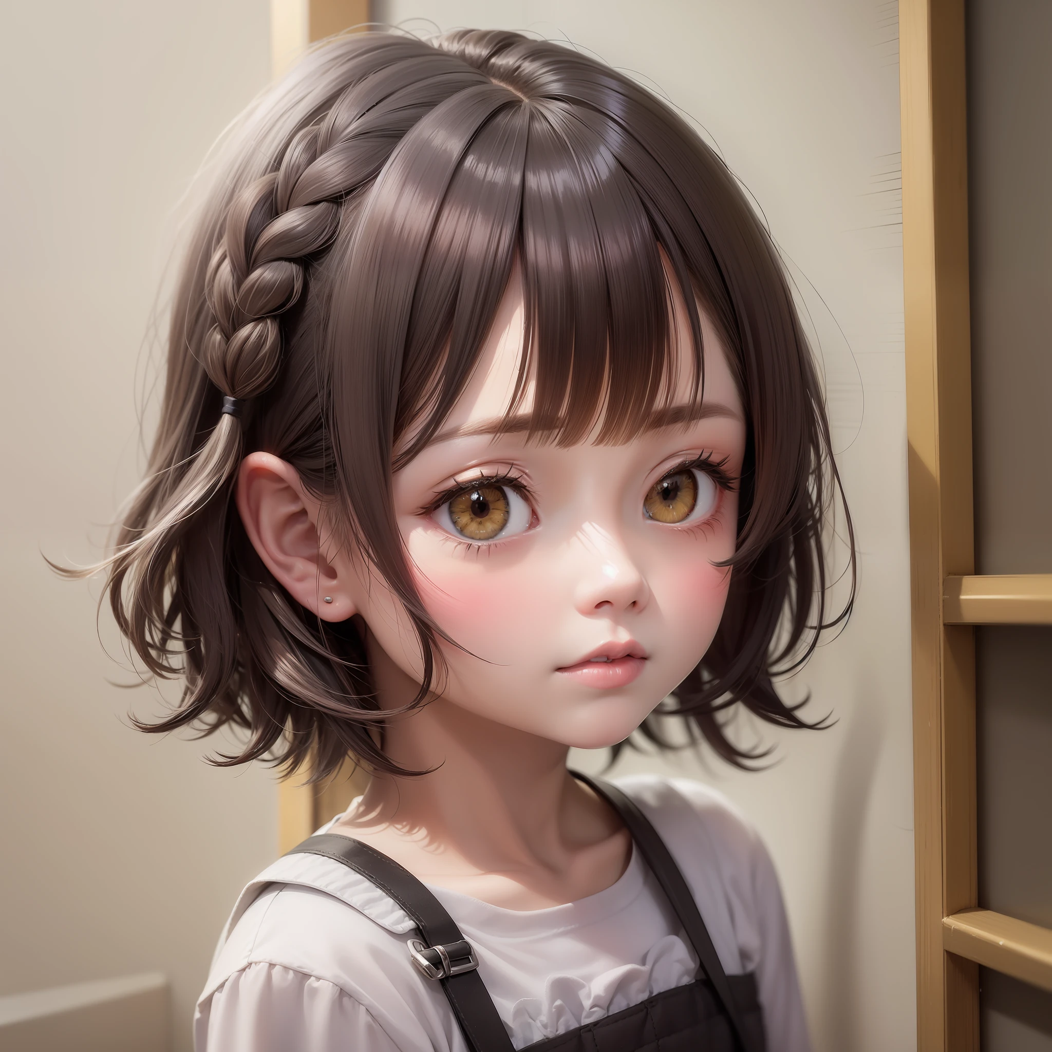 angelicales，child，whaite hair，short detailed hair，SideBraid，Golden eyes，Loose hair