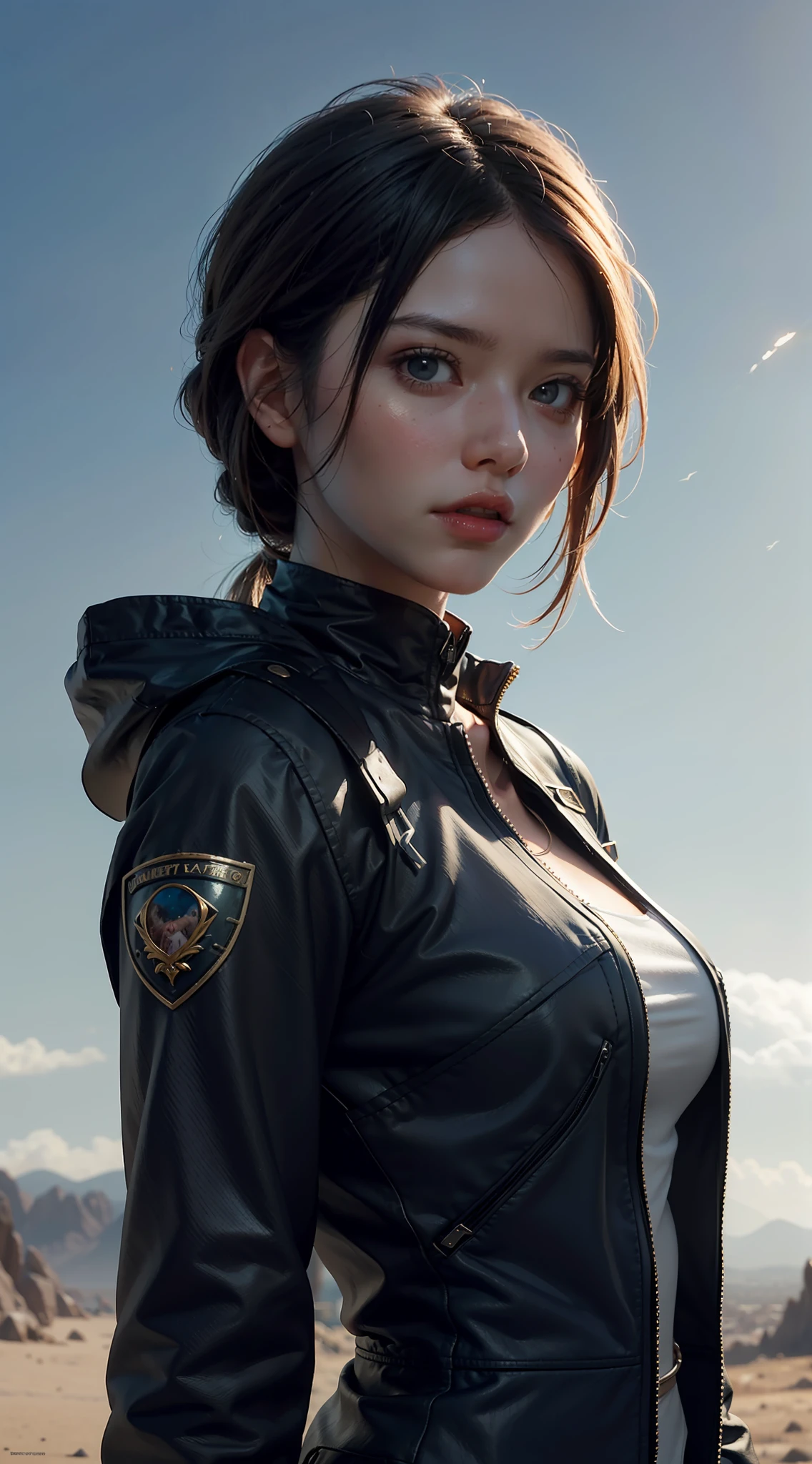 a highly detailed matte painting of a woman on a hill watching a giant alien monster, by makoto shinkai, by artgerm, by wlop, by greg rutkowski, volumetric lighting, octane render, 4k resolution, trending on artstation, masterpiece, hiden face