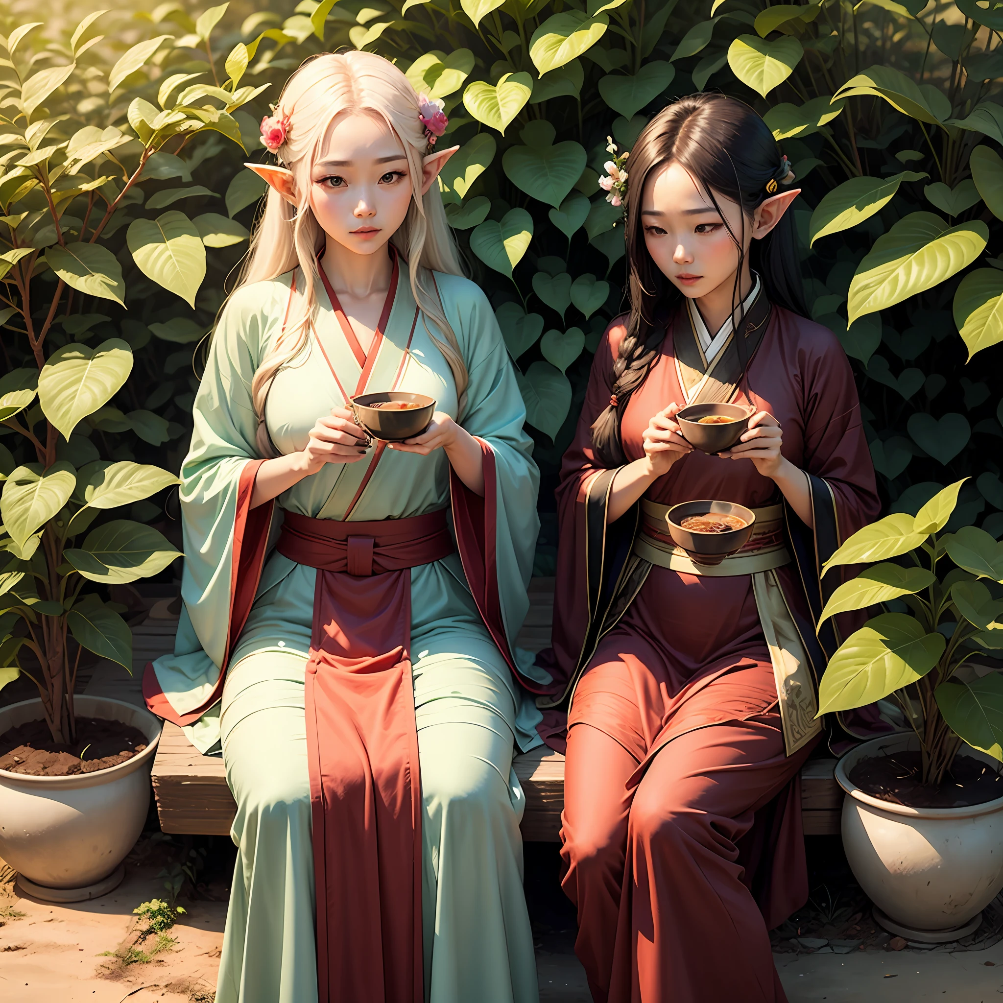 Hanfu tea elf grows tea plants --auto