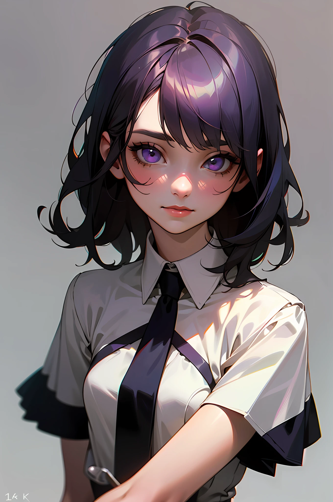 1girl,Beautiful vintage colors, Instagram (Photorealistic, High Resolution:1.4), ((Puffy Eyes)), View Audience, , Full Body (8k, RAW Photography, Best Quality, Masterpiece: 1.2), (Realistic, Photorealistic: 1.37),(Sharp Focus:1.2), Professional Lighting, Photon Mapping, Radiosity, Physically Based Rendering, (Pale Skin: 1.2),(Small:1.2), Watch Viewer, (Medium Hair:1.5), Portrait, Purple Eyes, (Sliver Hair:1.1),Bangs, (Simple Background: 1.4), Solo, Upper Body, Realistic, (Masterpiece: 1.4), (Best Quality: 1.4), (Glossy Skin), Facigirl, Makeup, Smile (Skinny, Closed Mouth, Shy: 1.3), ( standing, black stewardess uniform, necromancer: 1.1), medium bust, sexy pose, --auto