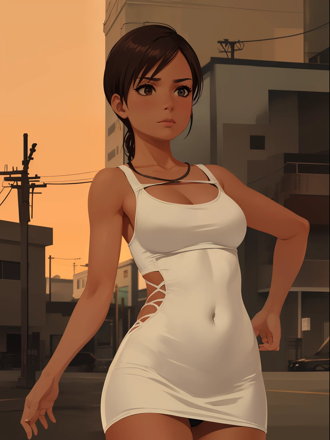 close up, (front view:1. 2) of a graceful female, centered in frame, (sad:1. 3), intricate white dress, walk on decrepit street, destroyed buildings, dark sky, active fires in background, volumetric fog, subsurface scattering, ambient occlusion, post apocalyptic, ruins of war, fire, smoke, (bokeh:1. 4)