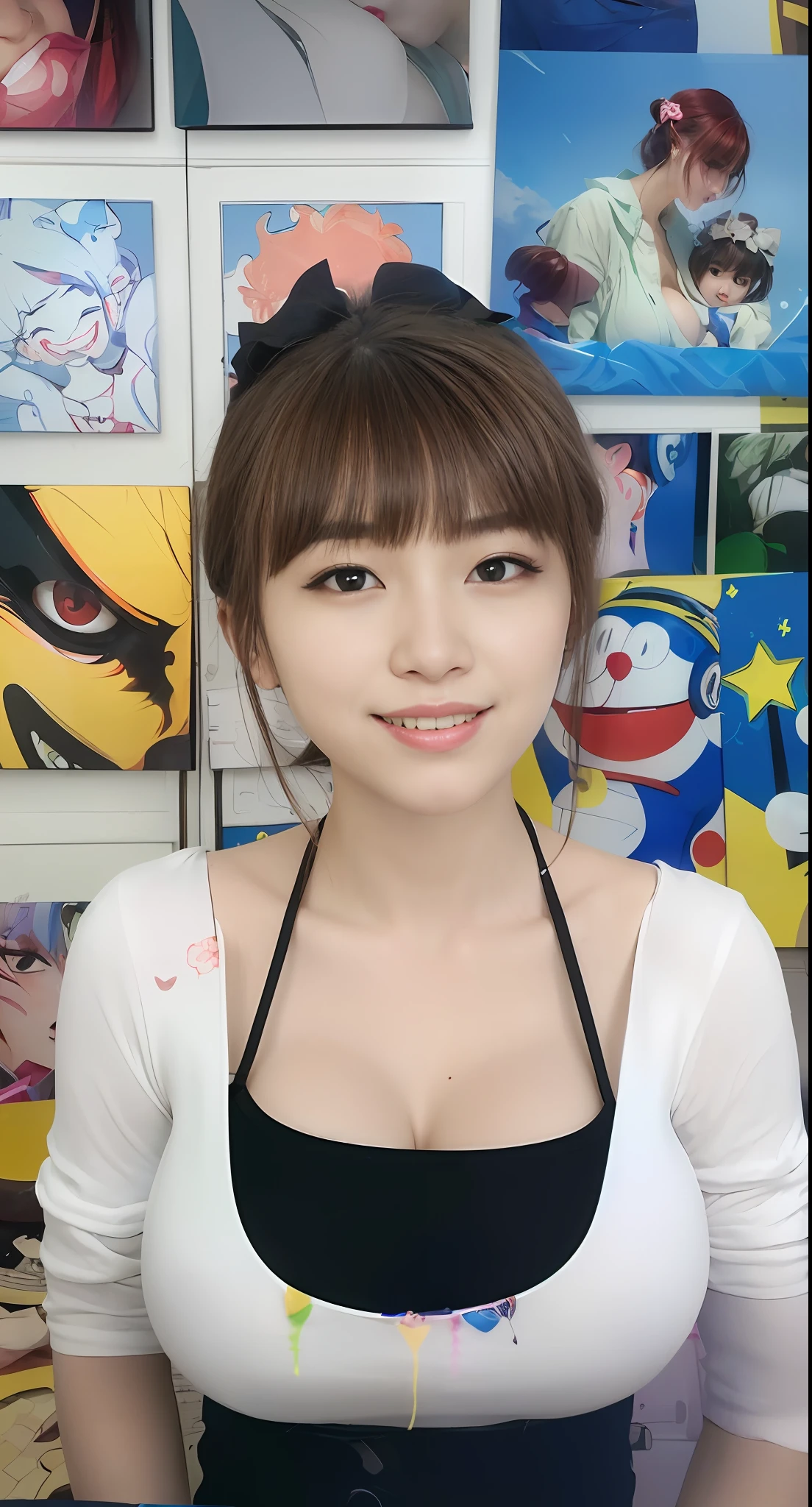 arafed asian woman with a black bow and white shirt, korean girl, beautiful south korean woman, jaeyeon nam, heonhwa choe, wan adorable korean face, gorgeous young korean woman, sun yunjoo, ilya kuvshinov and artgerm, park ji-min, masayoshi suto and artgerm, portrait of female korean idol,  masterpiece, superdeformed, (((full body:1.3))), ultra high res, RAW photo, masterpiece, ultra detailed, 8k, full detailed hair, highres, best quality, ultra high res, ultra detailed face and eyes, (((photorealistic:1.4))), looking at viewer, (((smiling:1.3))), cute, (((large breast:1.5))), (((ray tracing:1.4))), ((((long legs:1.4)))),  Best quality , masterpiece, large hip, Fully facial detailed, beautiful, ((very detailed of hair )) , (((16 years old:1.2))), thin lips, big eyes, highres, seducing, blue eyes , slim waist, 8k:1.2, 16k:1.2, highres,
karol bak uhd, inspired by hajime sorayama,