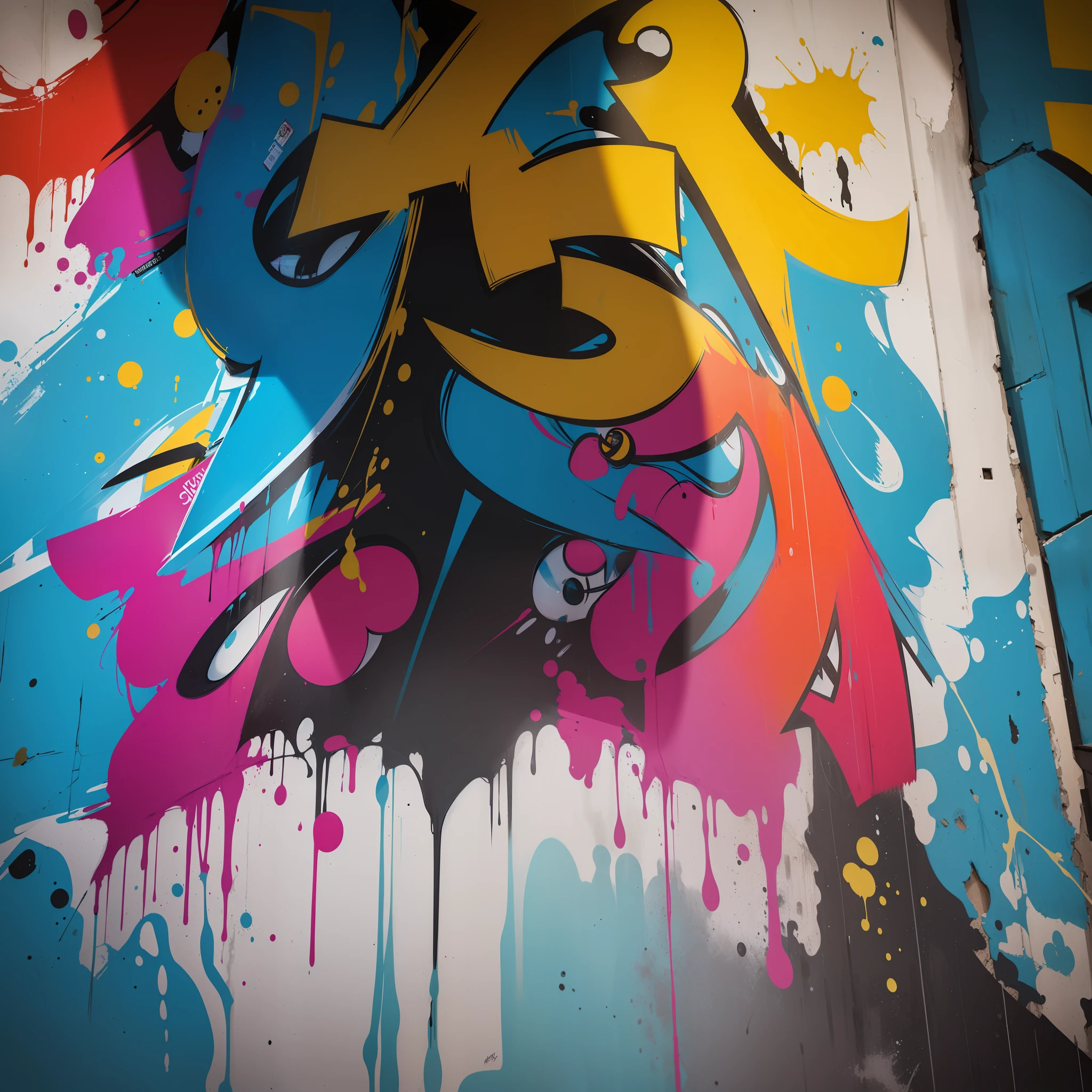Back alley,Graffiti artist spray painted wall,paint splatter,high qulity,tmasterpiece,A detailed