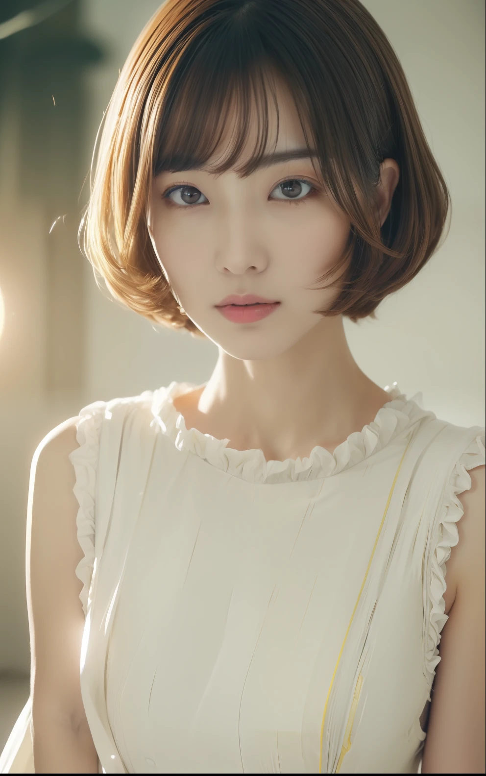 ((ciinematic light、top-quality、8k、masterpiece:1.3))、selfee、1人、Short-cut hairstyles 、Women in Japan、Beautiful woman with slender abs:1.4、Oversized Dresses:1.2、sofas、hyperdetailed face、finely eye、二重まぶた