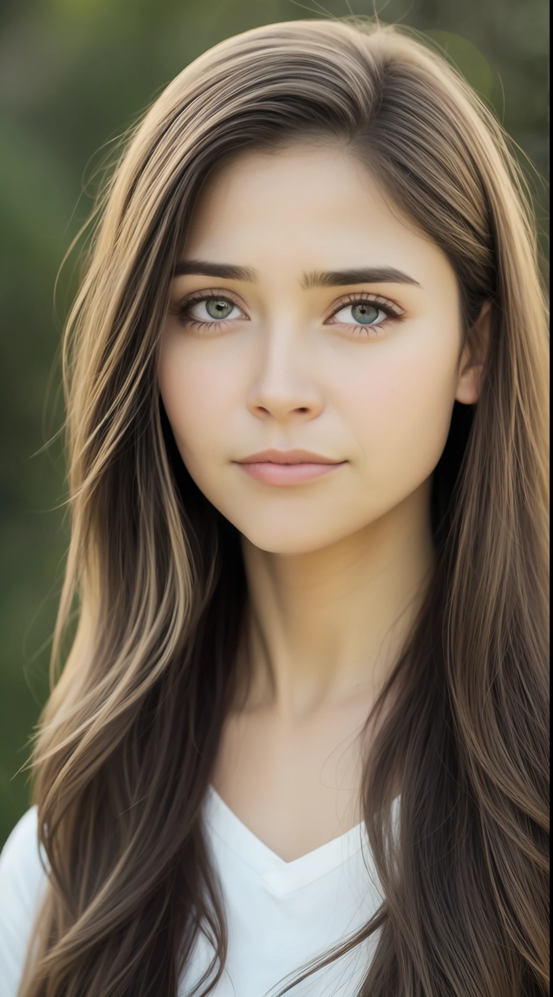 Retrato metade superior do corpo, Jovem loira, cabelos longos, olhos azuis, triste, vestindo manto branco de seita, olhando para espectador, 8k, fotorrealista