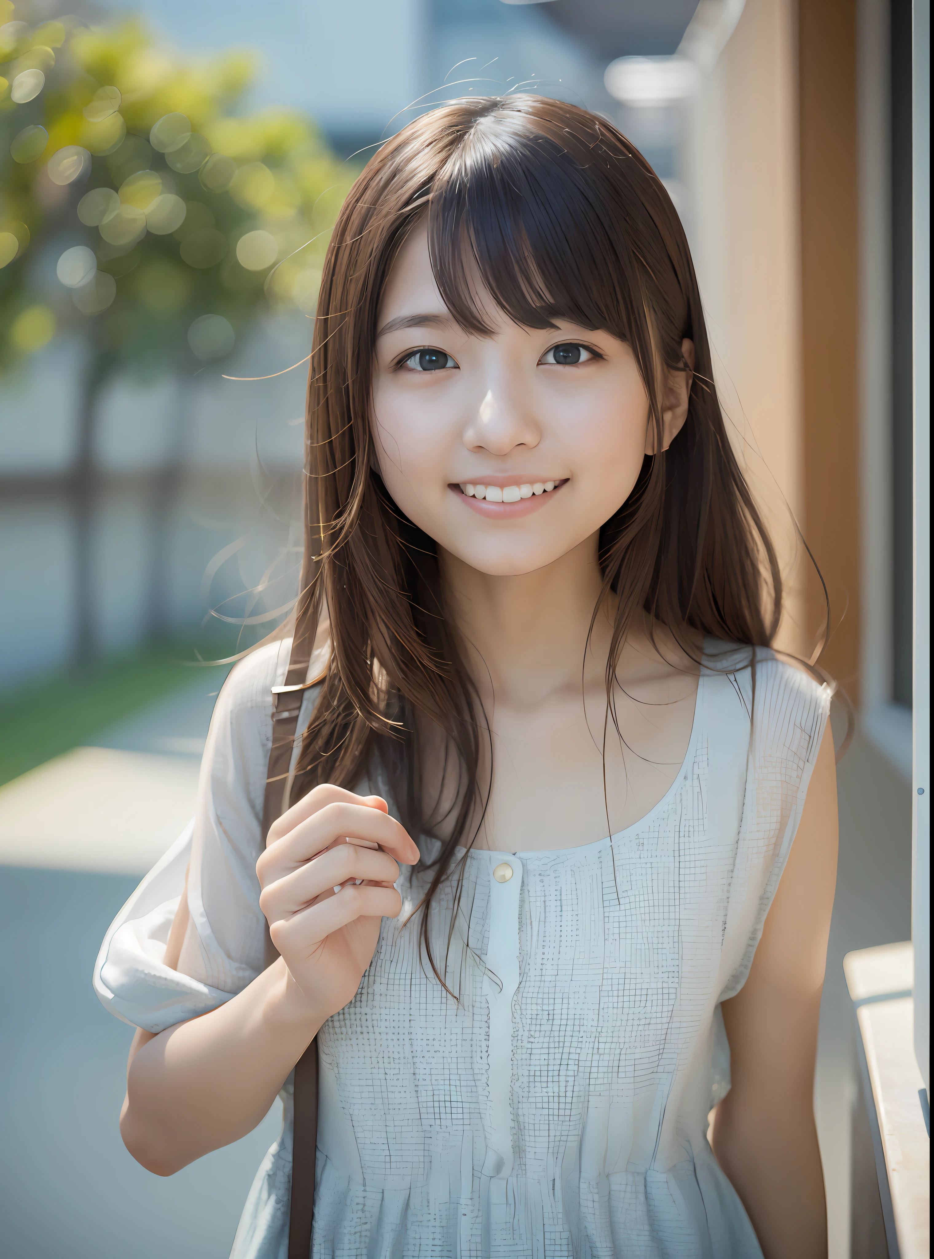 best qualtiy、细致背景、girl with、Mare、cafeteria、a bird、夏天、summer vacation、realisitic、Hotel breakfast、Happy smile