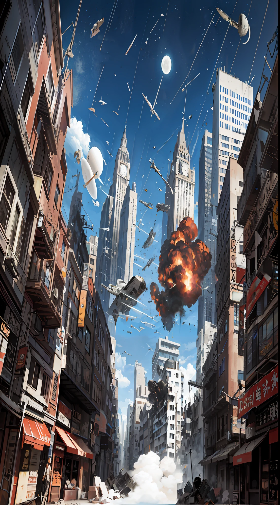 matte painting comic book art, Sci - Fi Scene Future New York, stylized urban fantasy artwork, realistic apocalyptic war scene, city destruction, apocalyptic city, apocalyptic future city, Time of invasion on planet Earth, dystopian digital art, Ciudad destruida, digital concept art of dystopian