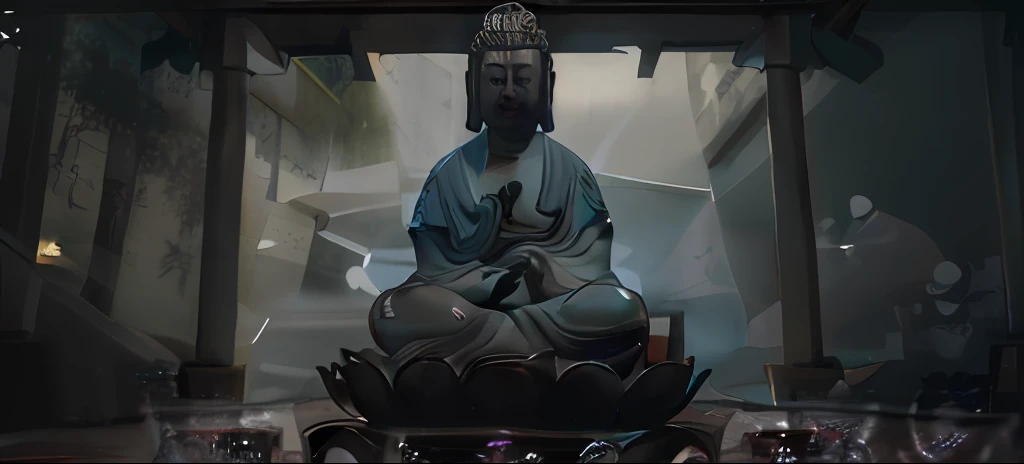 A closeup of a statue of a person sitting in a lotus position, O Buda, budista, Buda, budismo, Fundo do templo zen, flutuando em um poderoso estado zen, Zen Meditation, zen méditation cyberpunk, meditation, Meditando, powerful zen composition, Akihiko Yoshida. Motor irreal, atmosfera zen, inspired by Kaigetsudō Anchi