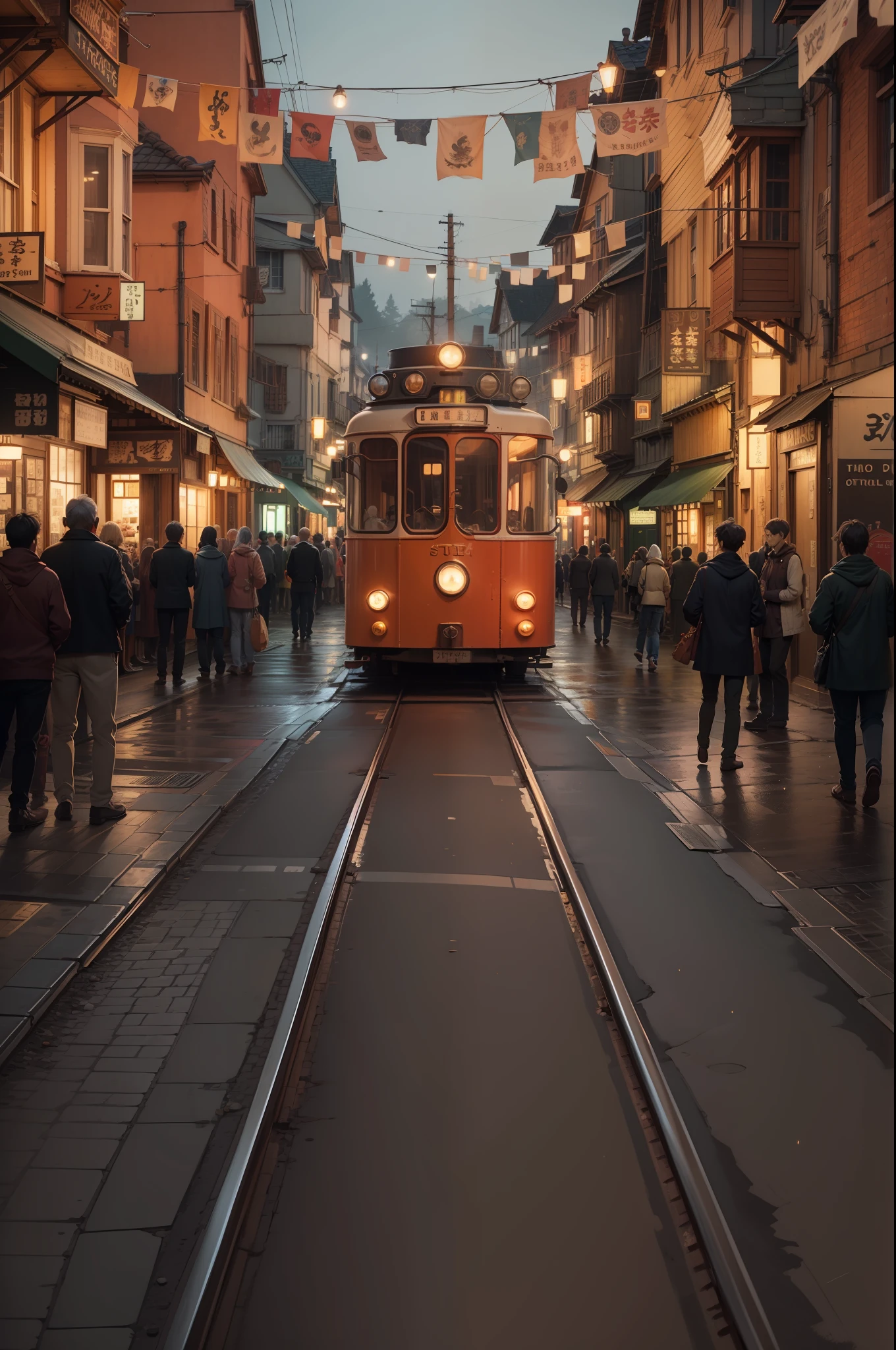 A nostalgic digital painting inspired by the enchanting world of Studio Ghibli. The artwork depicts a charming, small-town street at night, exuding a sense of tranquility and wonder. The scene is set for a cinematic moment, reminiscent of a scene from a Ghibli film.