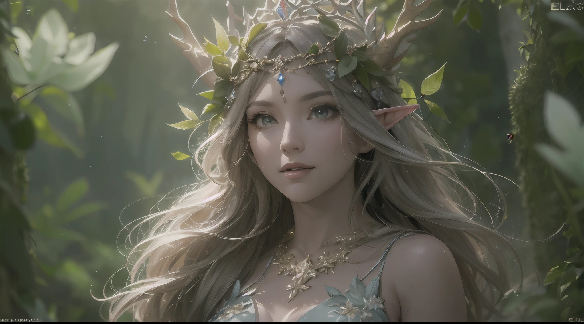 (masterpiece, CGI, enchanting elf character:1.3), a captivating CGI scene featuring an alluring elven maiden gracefully walking through a magical forest, (ethereal and otherworldly beauty:1.2), (perfectly sculpted body:1.1), (radiating an aura of charm and allure:1.2), (long flowing hair with a hint of magical glow:1.1), (sparkling, expressive eyes:1.2), (soft and delicate features:1.1), (elegant elven attire:1.2), (intricate nature-inspired details:1.1), (a crown of leaves adorning her hair:1.2), (floral embroidery on her gown:1.1), (silk-like fabric flowing with her movements:1.2), (soft sunlight filtering through the forest canopy:1.1), (subtle rays creating a dreamlike atmosphere:1.2), (a medium-distance shot capturing her enchanting presence:1.1), (showcasing her happiness and radiant smile:1.2), (an expression of joy and wonder:1.1), (lens used: prime 50mm:1.2), (camera type: DSLR with high-resolution sensor:1.1), (meticulously crafted textures and lighting:1.2), (bringing the enchanting forest and elf character to life:1.1), (immersive forest setting with vibrant flora and fauna:1.2), (whispers of magical creatures and gentle breeze:1.1), (a celebration of the allure of fantasy and beauty:1.2), (inviting viewers into a world of fantasy and wonder:1.1), (a magical moment captured in CGI splendor:1.2), Cinematic, Hyper-detailed, insane details, Beautifully color graded, Unreal Engine, DOF, Super-Resolution, Megapixel, Cinematic Lightning, Anti-Aliasing, FKAA, TXAA, RTX, SSAO, Post Processing, Post Production, Tone Mapping, CGI, VFX, SFX, Insanely detailed and intricate, Hyper maximalist, Hyper realistic, Volumetric, Photorealistic, ultra photoreal, ultra-detailed, intricate details, 8K, Super detailed, Full color, Volumetric lightning, HDR, Realistic, Unreal Engine, 16K, Sharp focus, Octane render