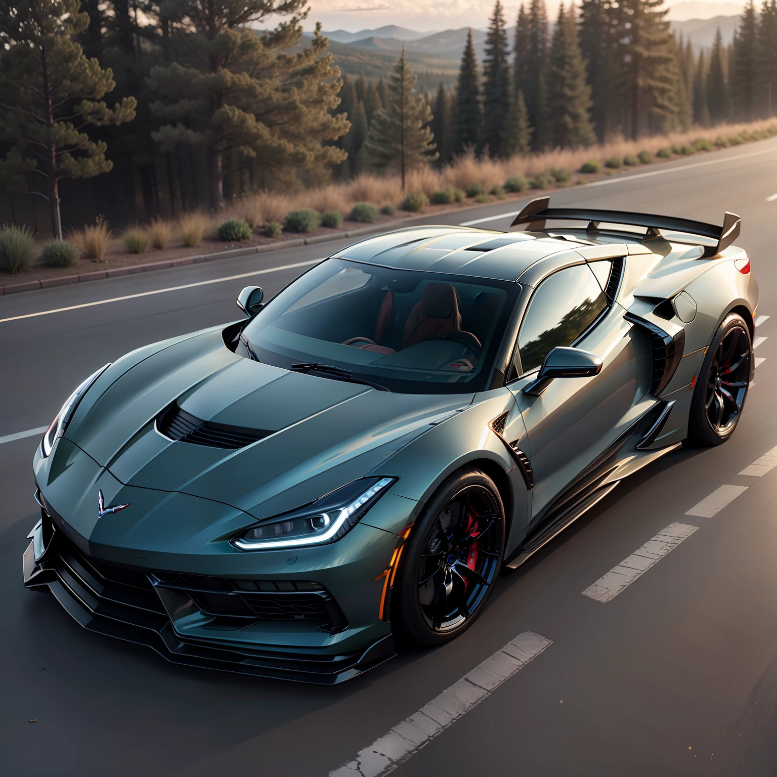 car with thin lights low oak similar to lamborthni and corvette c8