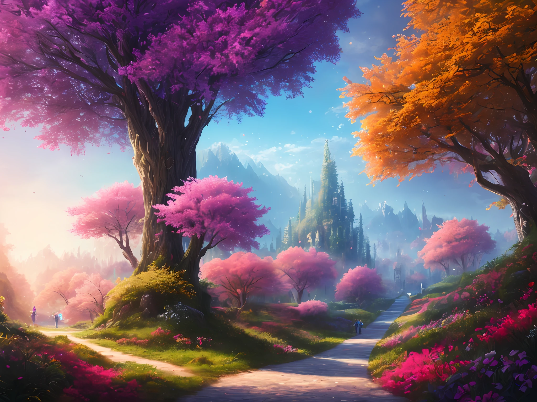 masterpiece, best quality, high quality,extremely detailed CG unity 8k wallpaper, An enchanting and dreamy scene of a fantasy forest, with towering trees, glowing mushrooms, and hidden fairy glens, creating a sense of mystique and enchantment, artstation, digital illustration, intricate, trending, pastel colors, oil paiting, award winning photography, Bokeh, Depth of Field, HDR, bloom, Chromatic Aberration ,Photorealistic,extremely detailed, trending on artstation, trending on CGsociety, Intricate, High Detail, dramatic, art by midjourney