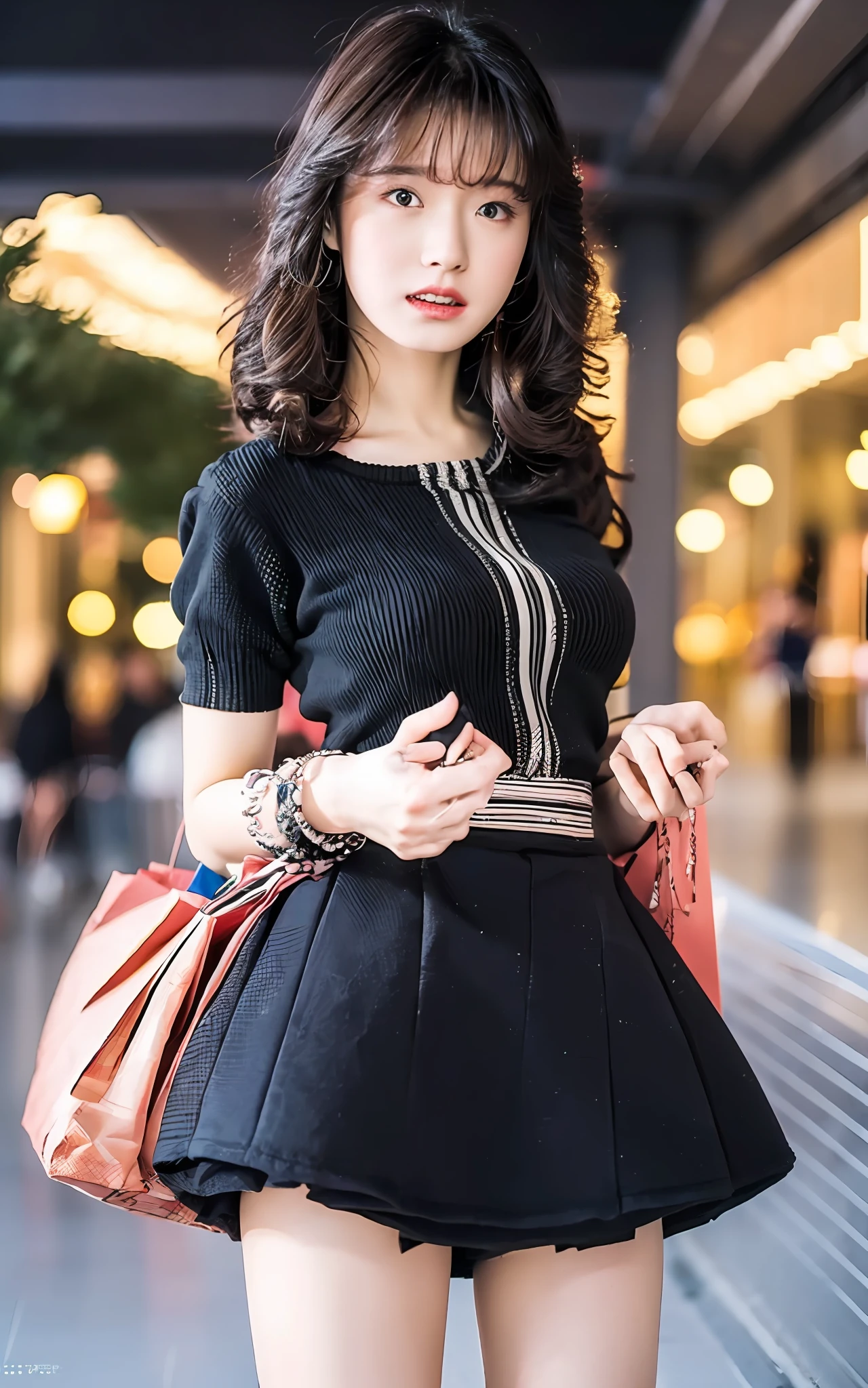 extremely detailed CG unity 8k wallpaper, best quality, ultra-detailed, masterpiece, realistic, photo realistic, extremely detailed cute girl, 20years old, (((skirt lift by myself))), (lifted by self), panties , panties focus, blush, parted lips, looking at viewer , half body shot , (crowd), (crowded shopping mall) , parted bangs