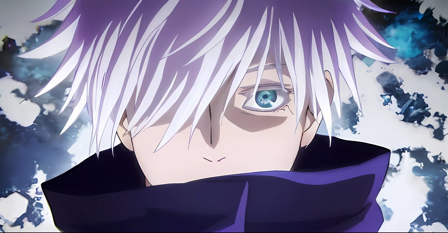 (obra-prima, illustration, anime:1.3), um retrato em close-up de Satoru Gojo de Jujutsu Kaisen, (messy white hair:1.1), (expression serious:1.2), (olhos azuis brilhantes como diamantes cintilantes:1.2), (classic black costume:1.2), (sem venda:1.1), (epic:1.2), (4K分辨率:1.2), (detalhes intrincados:1.1), (dynamic  lighting:1.1), (olhar cativante:1.2), (Subtle Magical Energy Tips:1.1), (sharp facial features:1.1), (aura intensa:1.1), (Fierce determination:1.1), (senso de poder:1.2), (Epic Soundtrack:1.2). This prompt focuses on creating an epic anime-style portrait of Satoru Gojo from Jujutsu Kaisen. The illustration zooms in on your face, showing off her messy white hair and a serious expression. Gojo's eyes are depicted as bright blue, brilhando como diamantes, and he's not wearing your blindfold. He is dressed in his classic black costume, exuding an aura of power and determination. A arte enfatiza detalhes intrincados, dynamic lighting and the character's captivating gaze. Subtle hints of magical energy add to the overall mystique. The prompt aims to capture the epic nature of Satoru Gojo's character in a high-resolution illustration (4K).