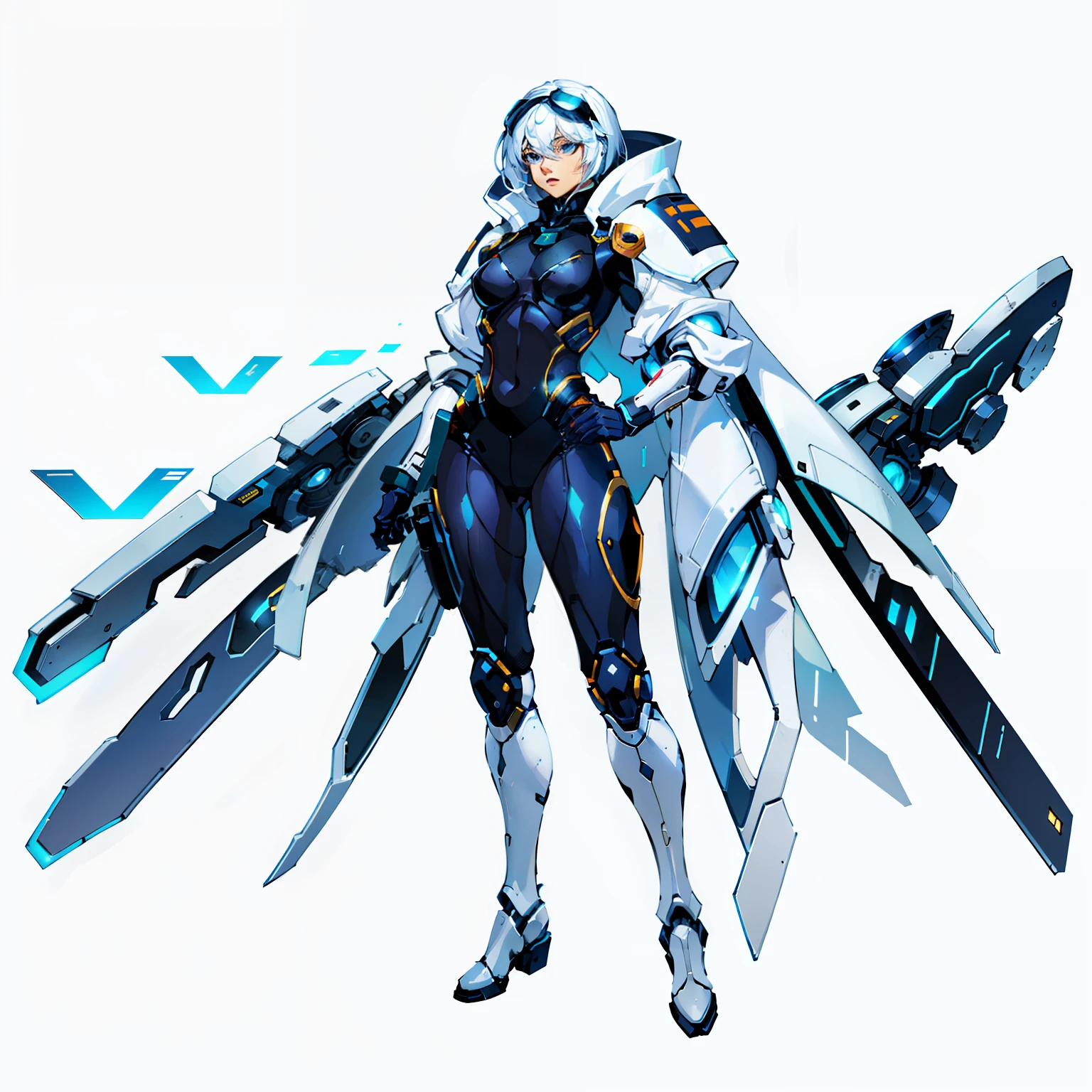 police officers, White background, No background, Full body shot, femele, Blue, goggles, White skin, android, droid, Machine, One person