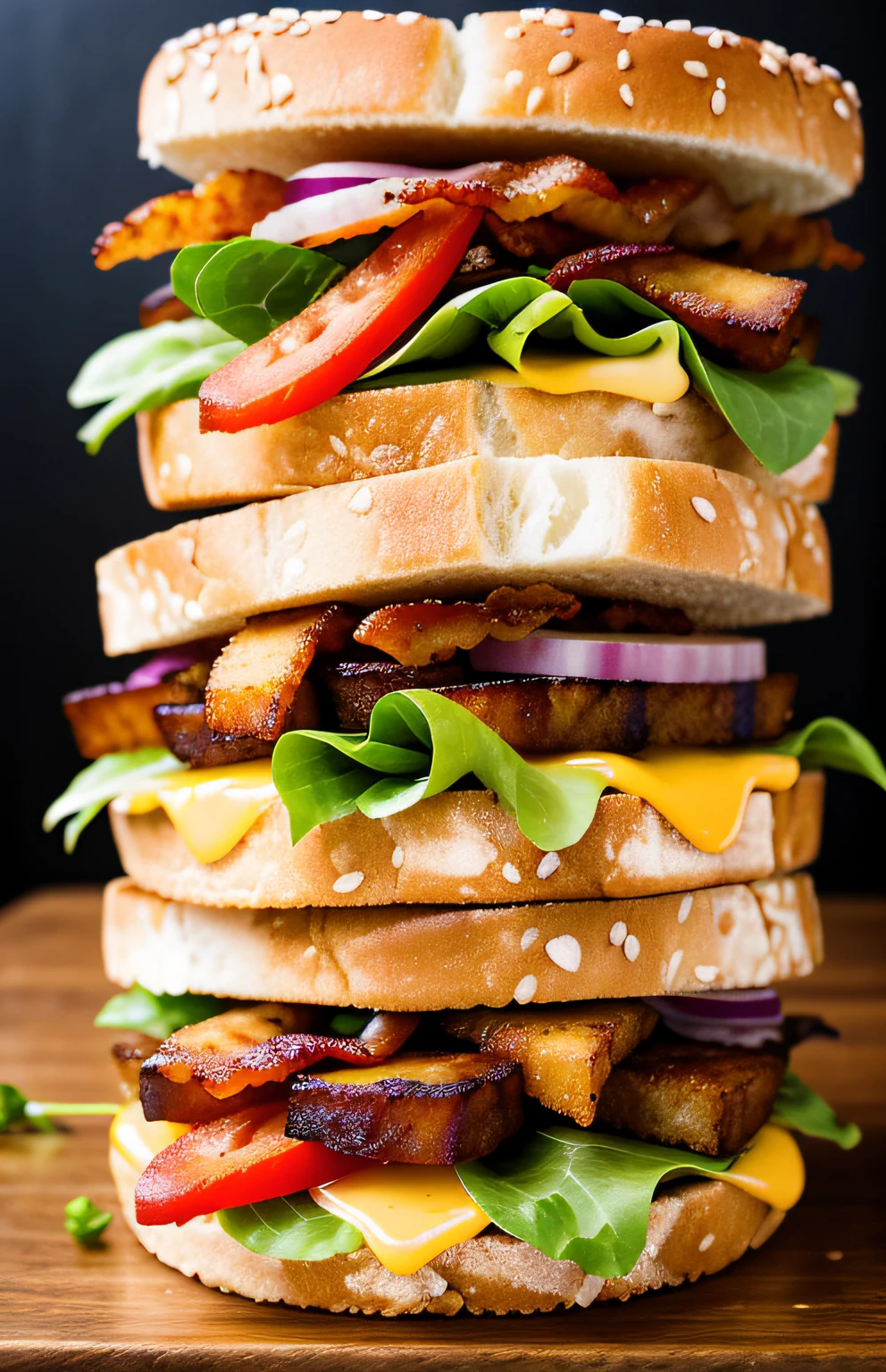 photo of a scrumptious BLT sandwich with extra bacon, (rustic diner background)+, seed bread, pepper jack cheese, (intricate details:1.12), hdr, (intricate details, hyperdetailed:1.15)