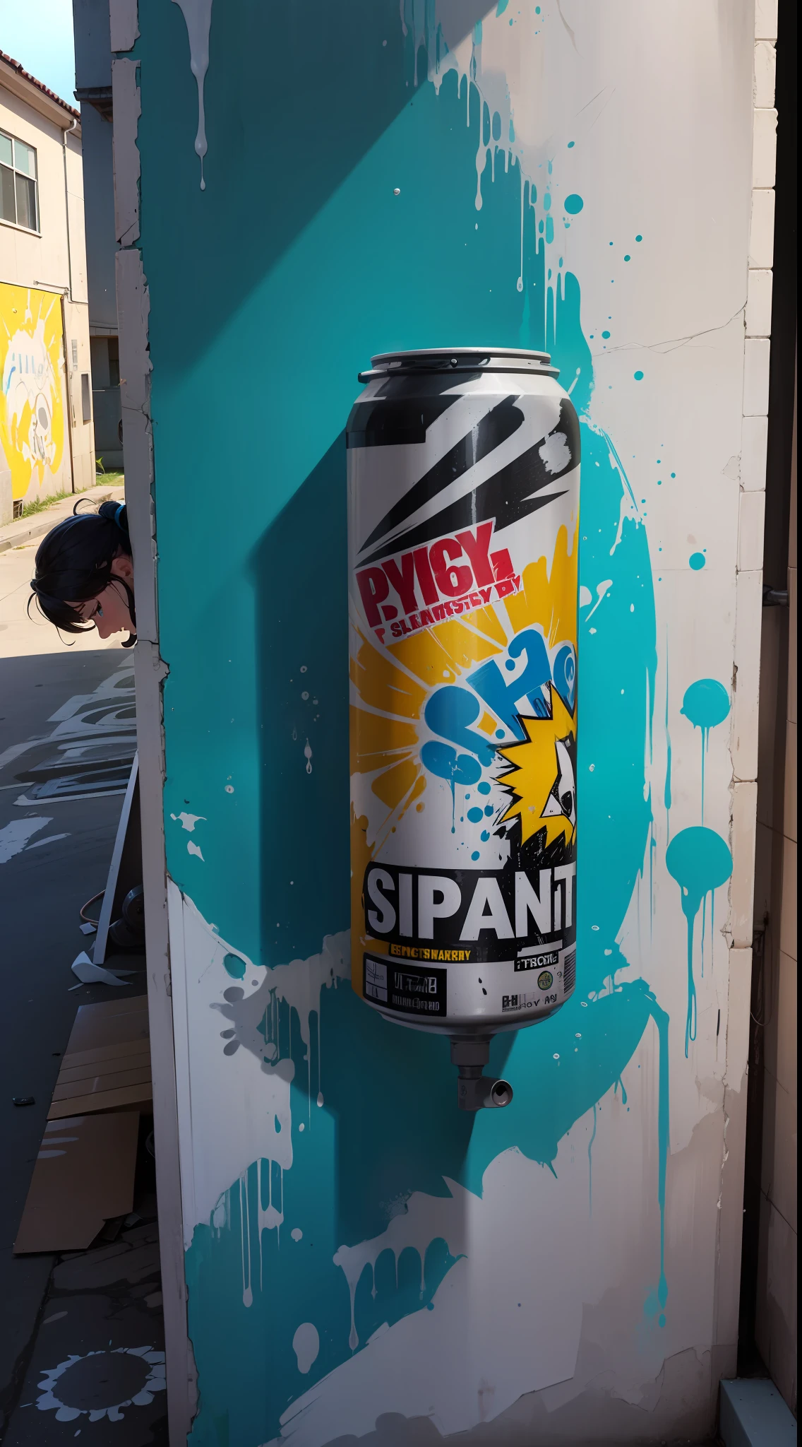 Back alley，Graffiti artist spray painting wall，paint splatter，painting graffiti，in the style of van gogh，high qulity，tmasterpiece，A detailed，