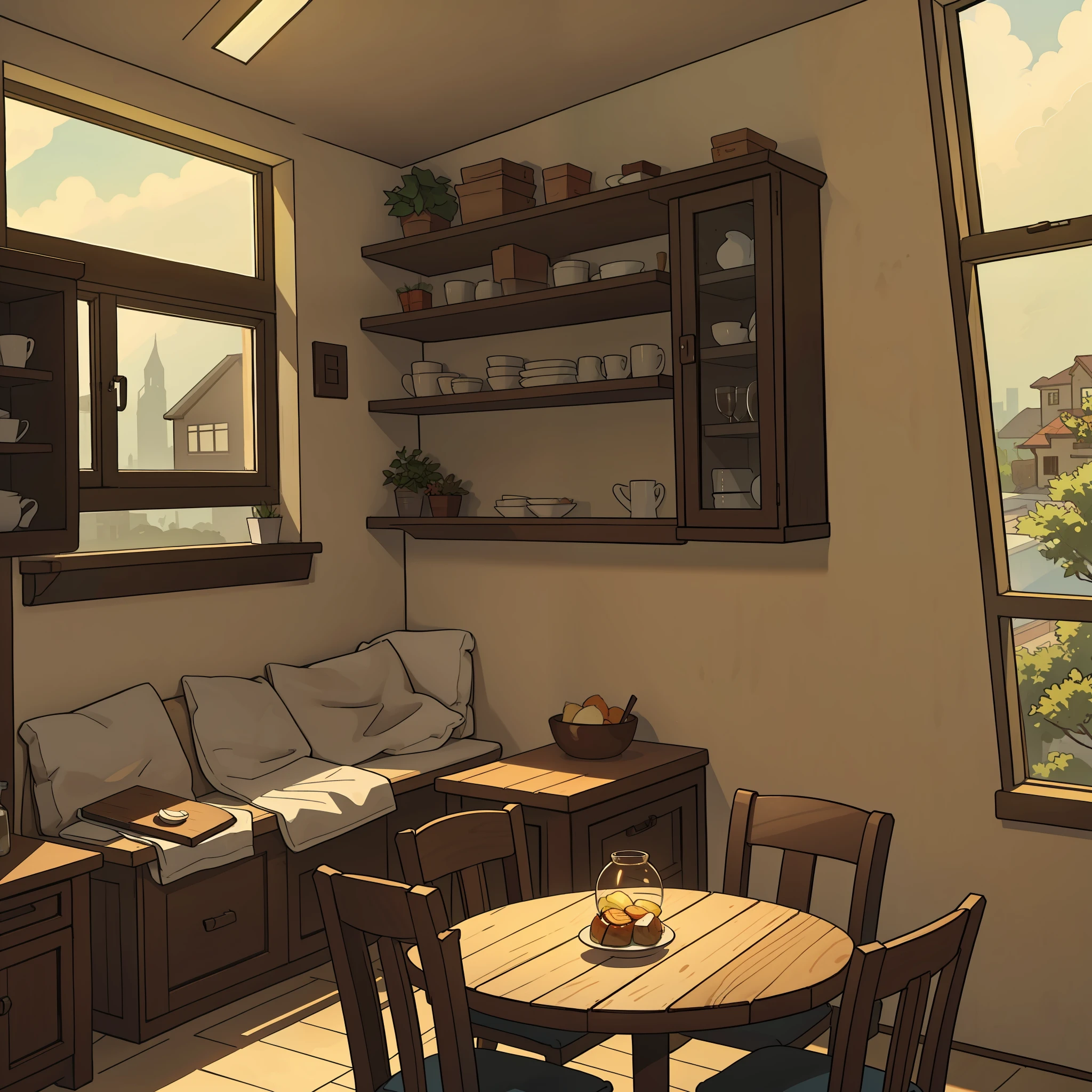 There is a dining room with 1table grill and with natural light from a window