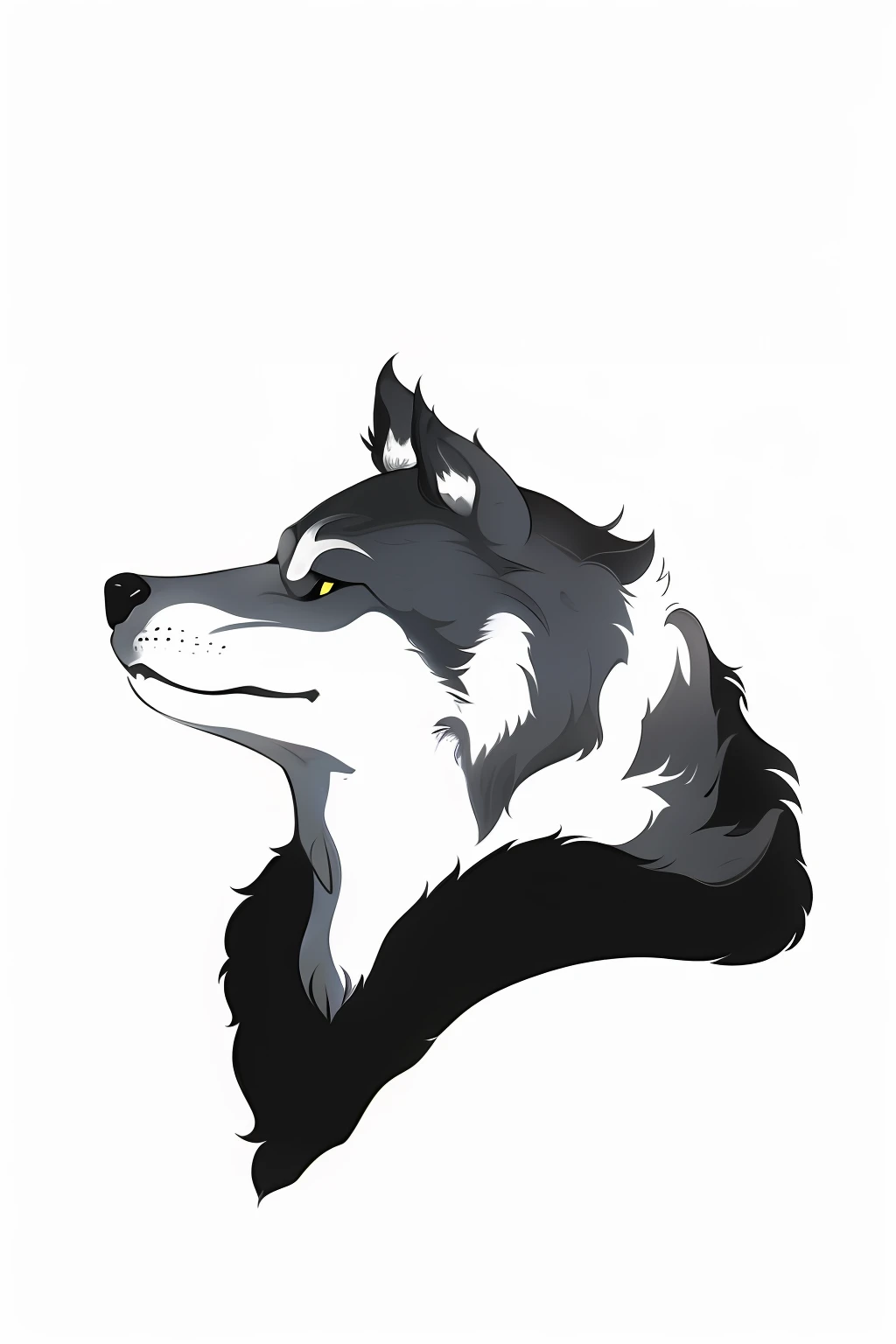 (A wolf) negative space, (anthropomorphic: 1.2), (male: 1.1), (smile: 1.2), (side face: 1.1)