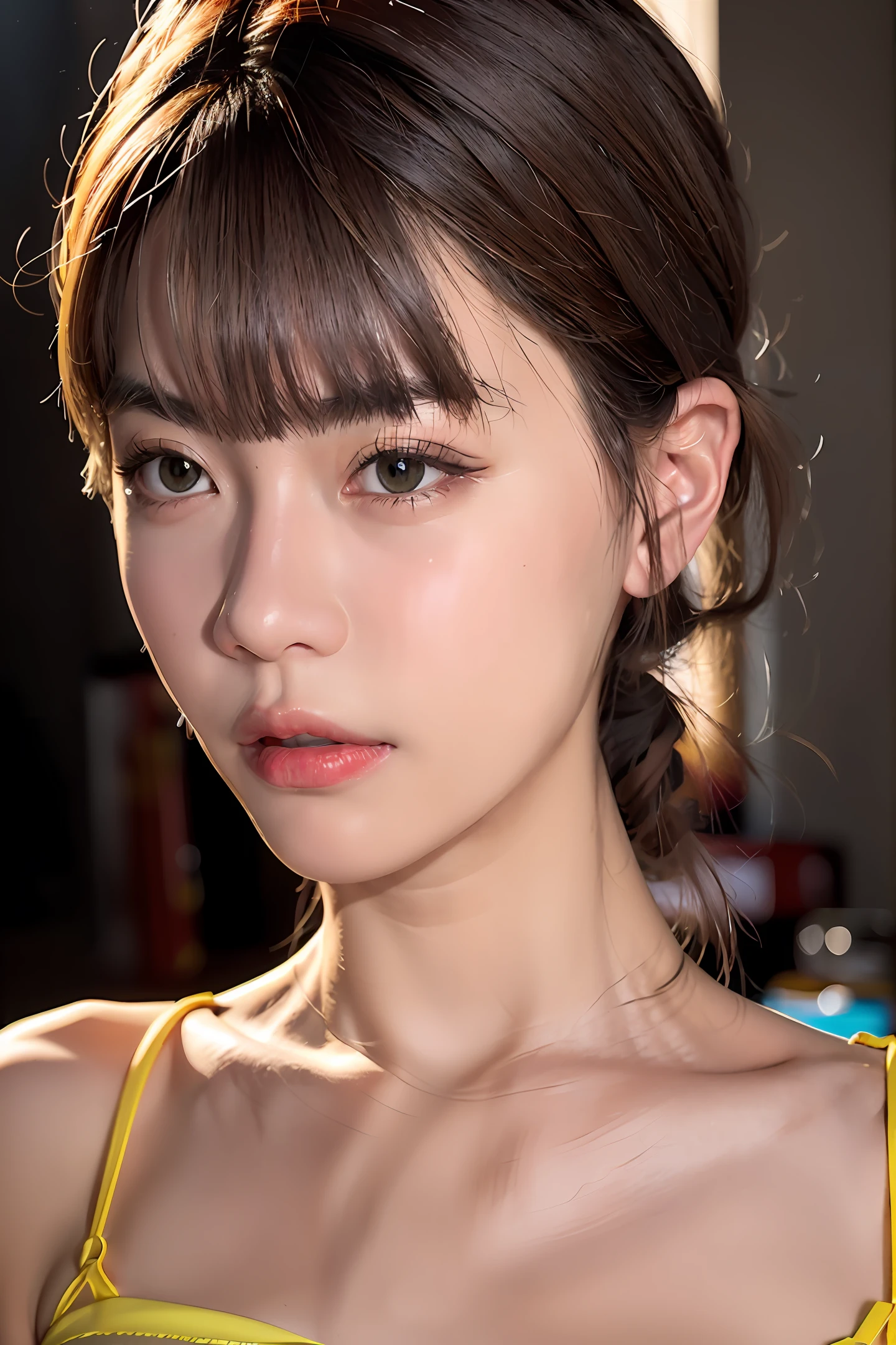 (8k、RAW Photography、top-quality、​masterpiece:1.2)、(realisitic、Photorealsitic:1.37)、ultra-detailliert、超A high resolution、女の子1人、see the beholder、beautifull detailed face、angry looking face、Constriction、(slim waist) :1.3)、The shirt、Beautiful detailed skin、Skin texture、floated hair、profetional lighting、