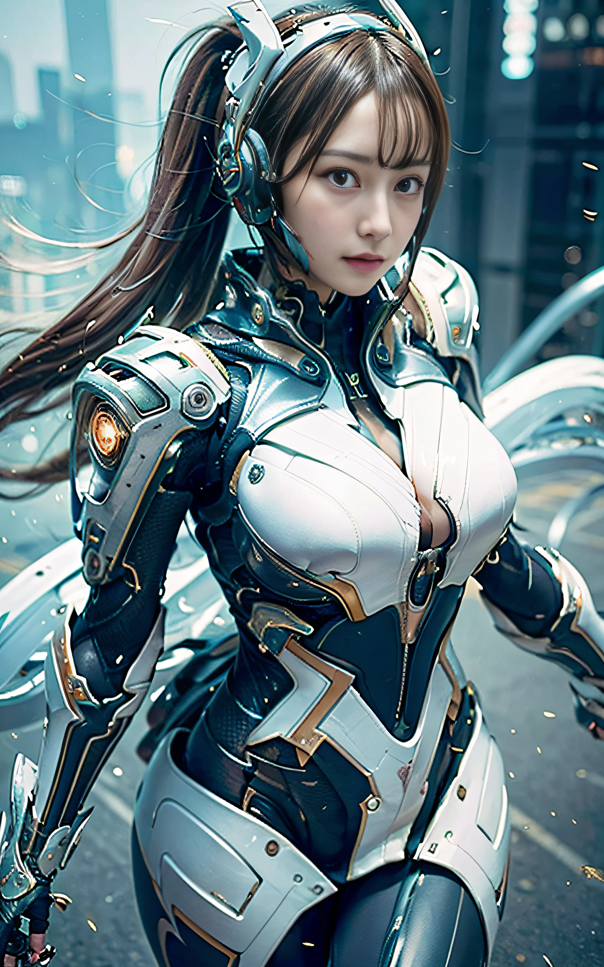 ​masterpiece, top-quality, hightquality, (the future:1.1), (Akane Cyberpunk Suit), movie lights, (exquisite future), Beautiful and beautiful, ultra-detailliert, amazing composition, floating, depth of fields, (extremely details CG,Unity 8k壁纸), (beautiful detail background), beautiful hair details, dramatic lights, gogetta, mechs,Best Quality,超A high resolution,photoRealstic,tits out,cleavage of the breast,(Hair that flutters in the wind),((Angle from directly above)),(Looking at the camera),(Fashion poses),((thunder)),(Very strong wind),(Hair fluttering in strong wind),Light Measure,run,splatters