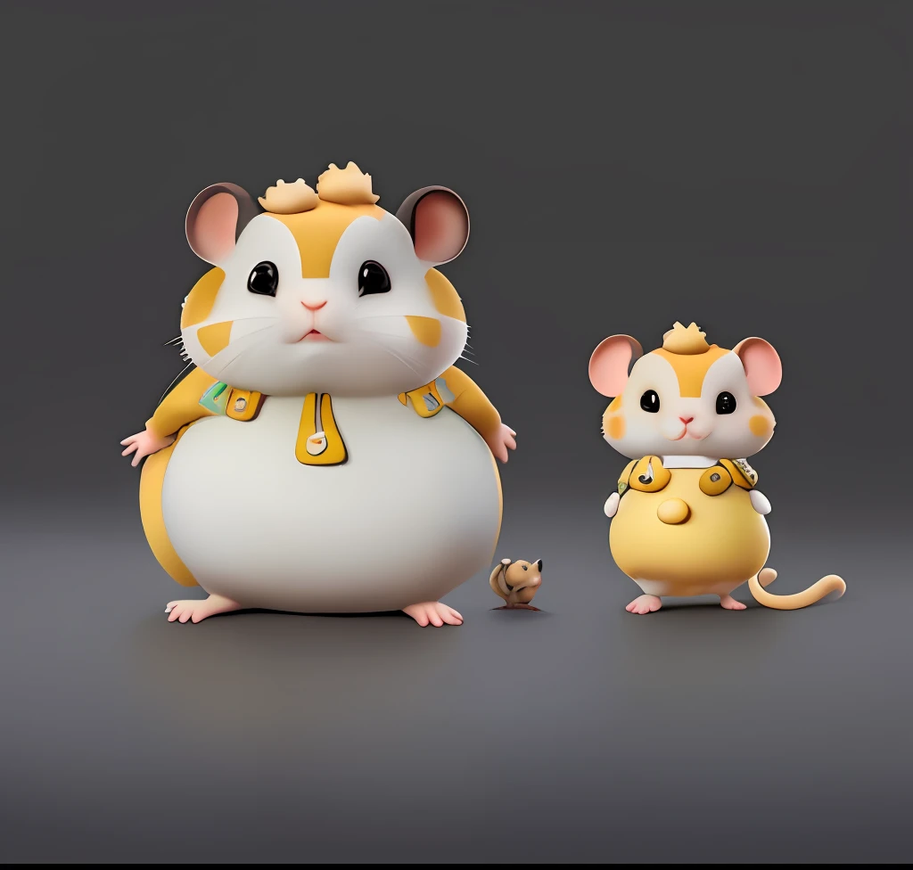There are two hamsters standing side by side, hamsters, hamster, amarelo，cute mouse pokemon, Photos of dating hamsters, Mouse body, with black background, chunky, wallpaper - 1 0 2 4, rodent, mouse, big and small, maplestory mouse, rats, Size difference, Little mouse