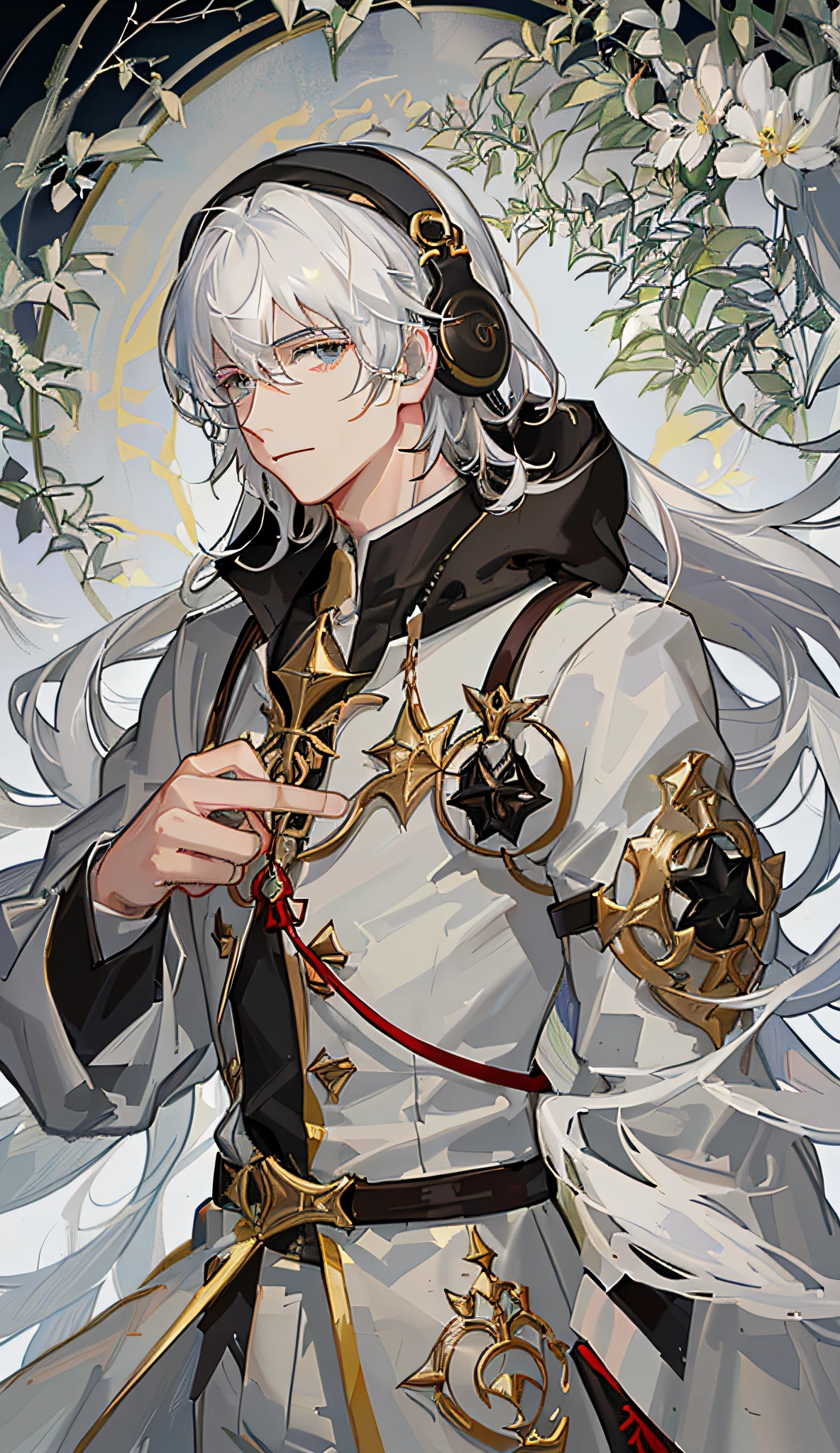 Super suitable for backgrounds,high detal,high qulity,Human ears,White clothes,16 year old boy,White hair