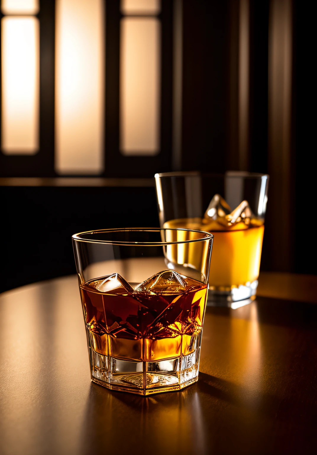 Glass of whiskey, translucent liquid, round ice, bubbles, bar counter, stylish indoor lighting, high detail, very humid humidity, high intensity, wet watermark, excessive detail, surrealism, soft light, studio lighting, diffused soft light, shallow depth of field, sharp focus, blur effect, light tracking, sub-surface scattering, complex soft light, diffuse soft light, highly detailed glass reflections, ultrathin (ultra-thin), ultra-thin) (thin, super detailed), cinematic, surrealism, hardware, top quality, super high resolution (photorealistic: 1. 4), high resolution, detail, raw photos, sharp reproduction, 4 kodak portra 400 stock camera, f1.6 lens, realistic textures, spectacular lighting, not real engine, popular at art stations, cinema up to 800,