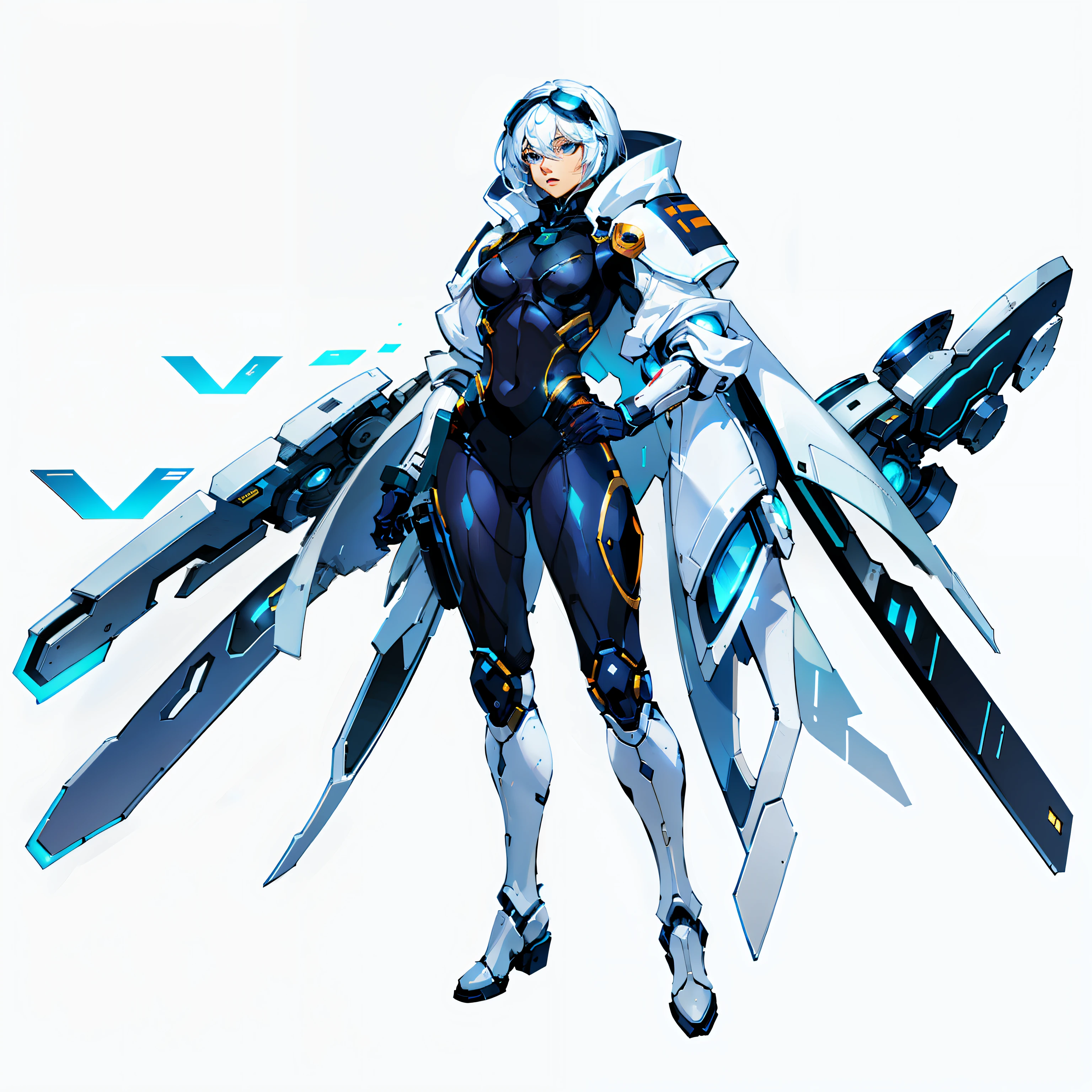 police officers, White background, No background, Full body shot, femele, Blue, goggles, White skin, android, droid, Machine, One person