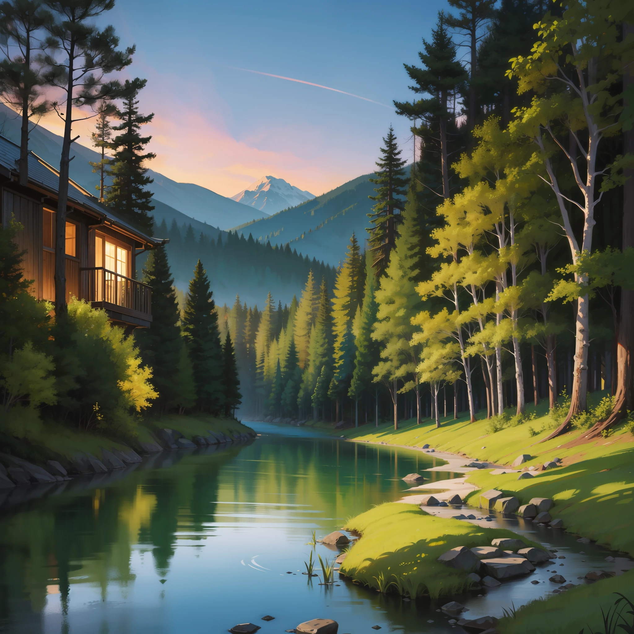 Wallpaper, mountain, lake, masterpiece, forest, highres, night