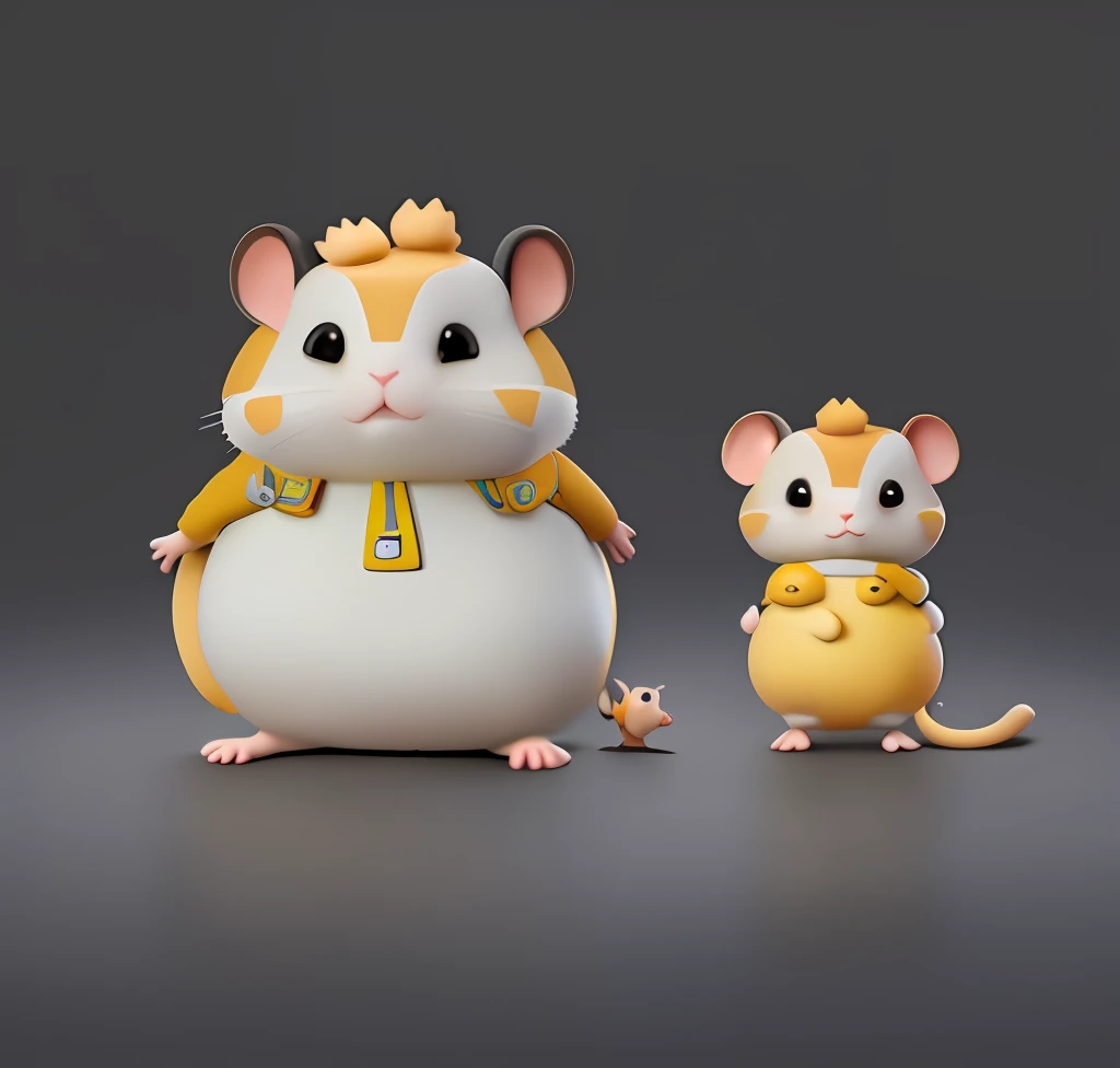 There are two hamsters standing side by side, hamsters, hamster, amarelo，cute mouse pokemon, Photos of dating hamsters, Mouse body, with black background, chunky, wallpaper - 1 0 2 4, rodent, mouse, big and small, maplestory mouse, rats, Size difference, Little mouse