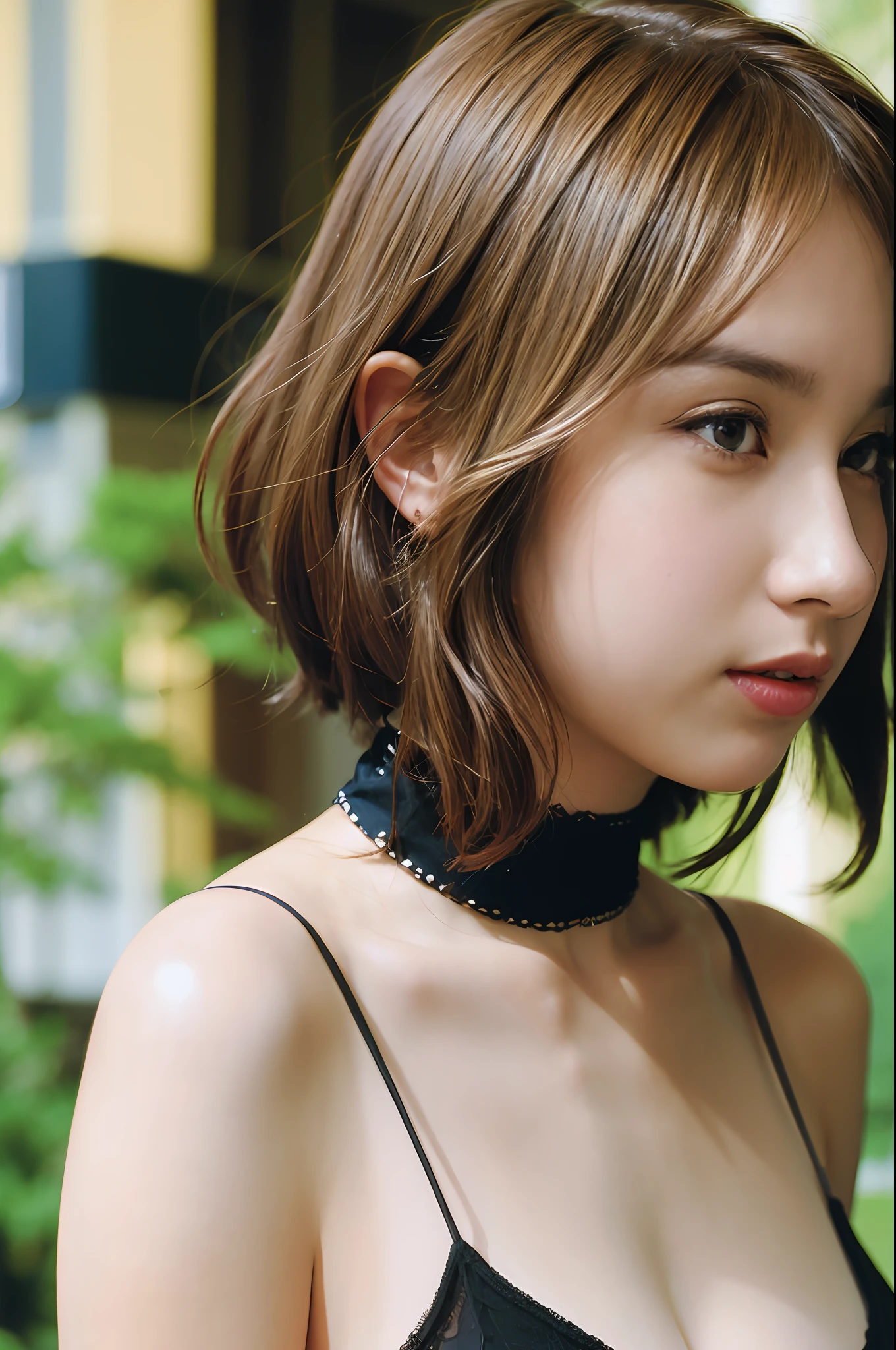 (Photorealistic: 1.8),
woman closeup, ash blond hair, A-line haircut, Transparent blouse,
Very detailed clothes, big-areola,
Models are photographed as fashion models, Random people on city streets, Like Instagram posts