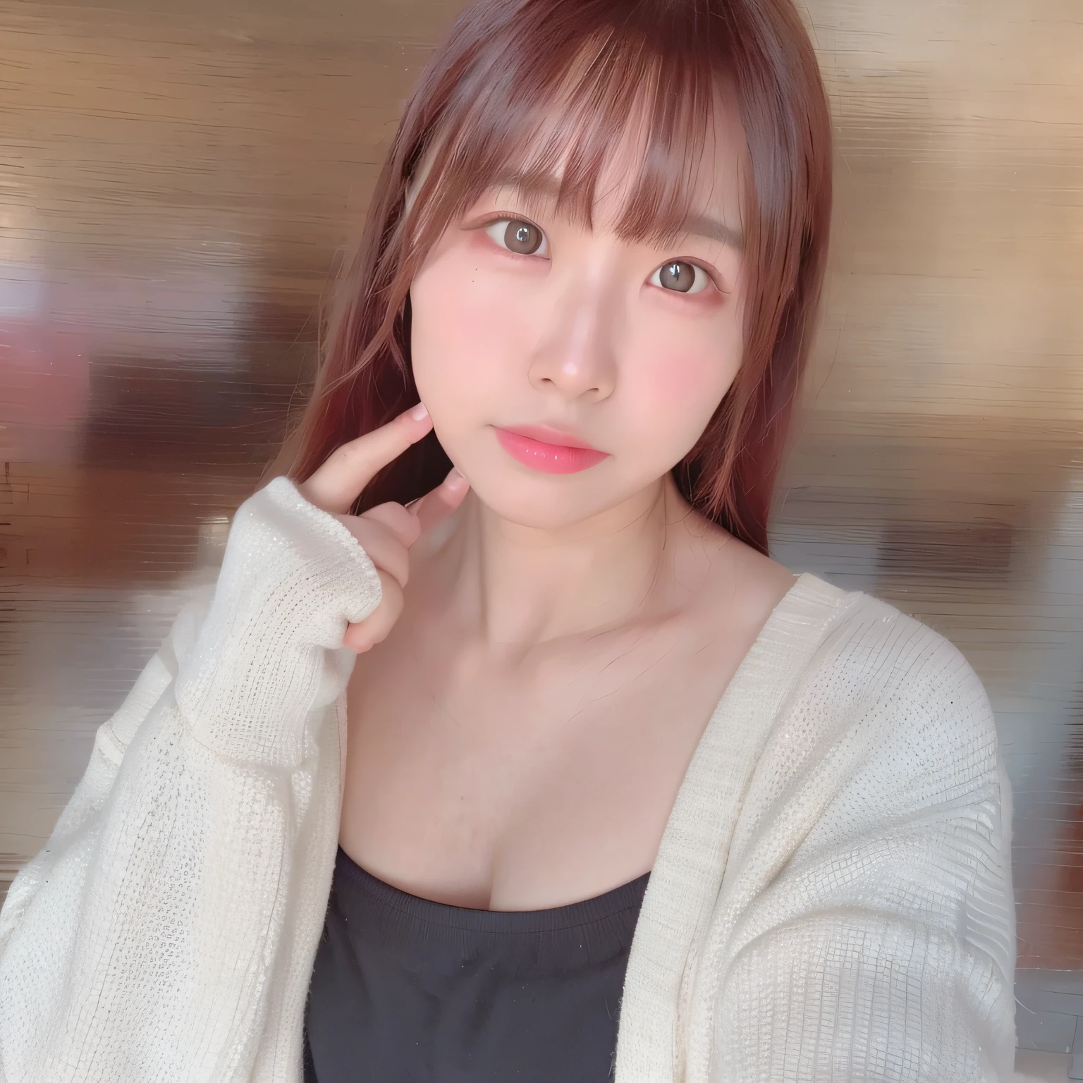 Woman in white sweater poses for photo, Selfie in 8K, sakimichan, ulzzangs, 奈良美智, Choi Hong Hwa, Korean Girl, sun yunjoo, park ji-min, 8K)), girl cute-fine-face, sakimichan, chiho --auto