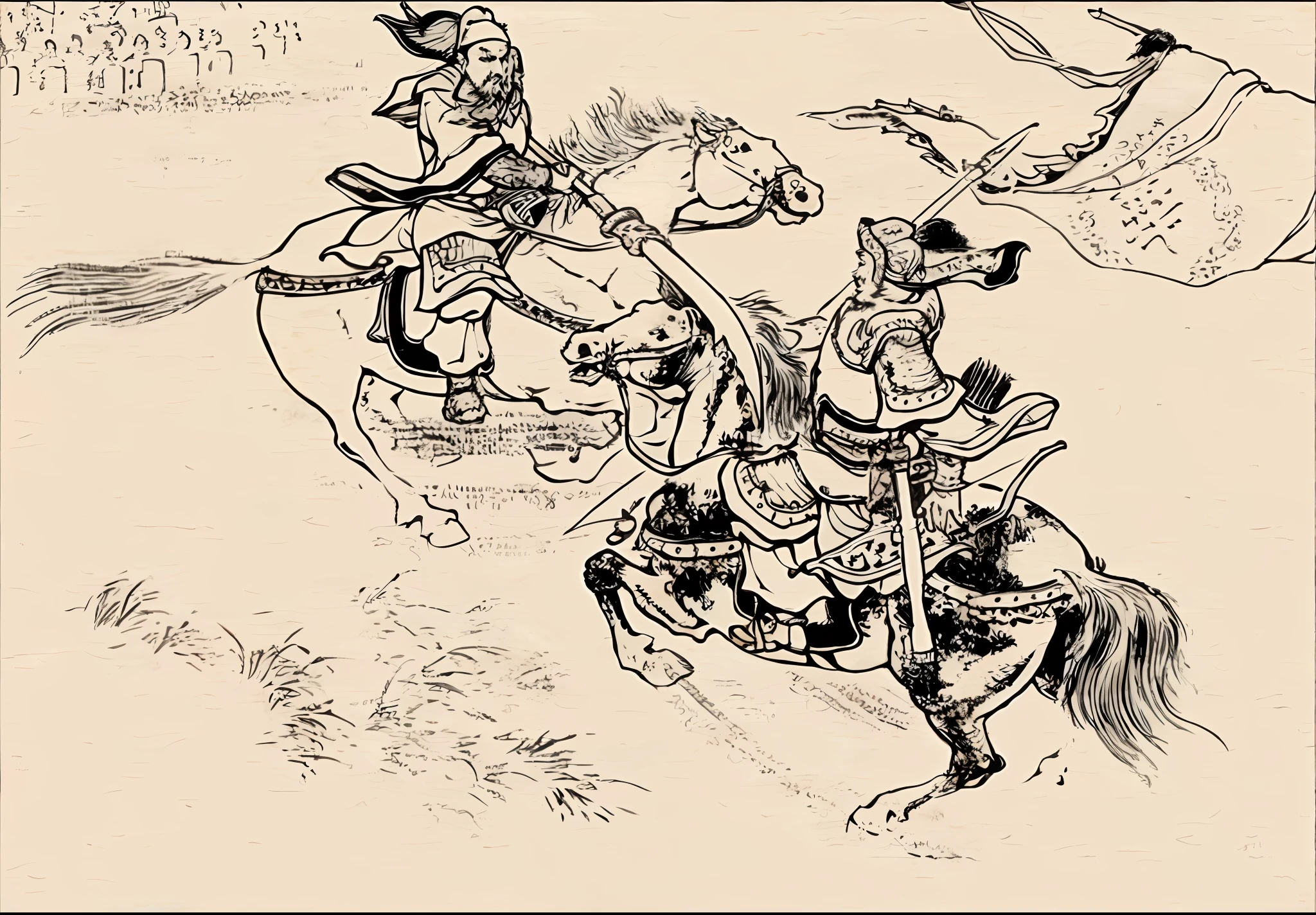Guan yu, chinese three kingdoms,Ancient wars,ren xun and maruyama ōkyo, from three kingdoms, by Xuande Emperor, inspired by Sesshū Tōyō, Traditional Chinese Ink Painting, Three kingdoms,8K high-definition,Encaustic painting