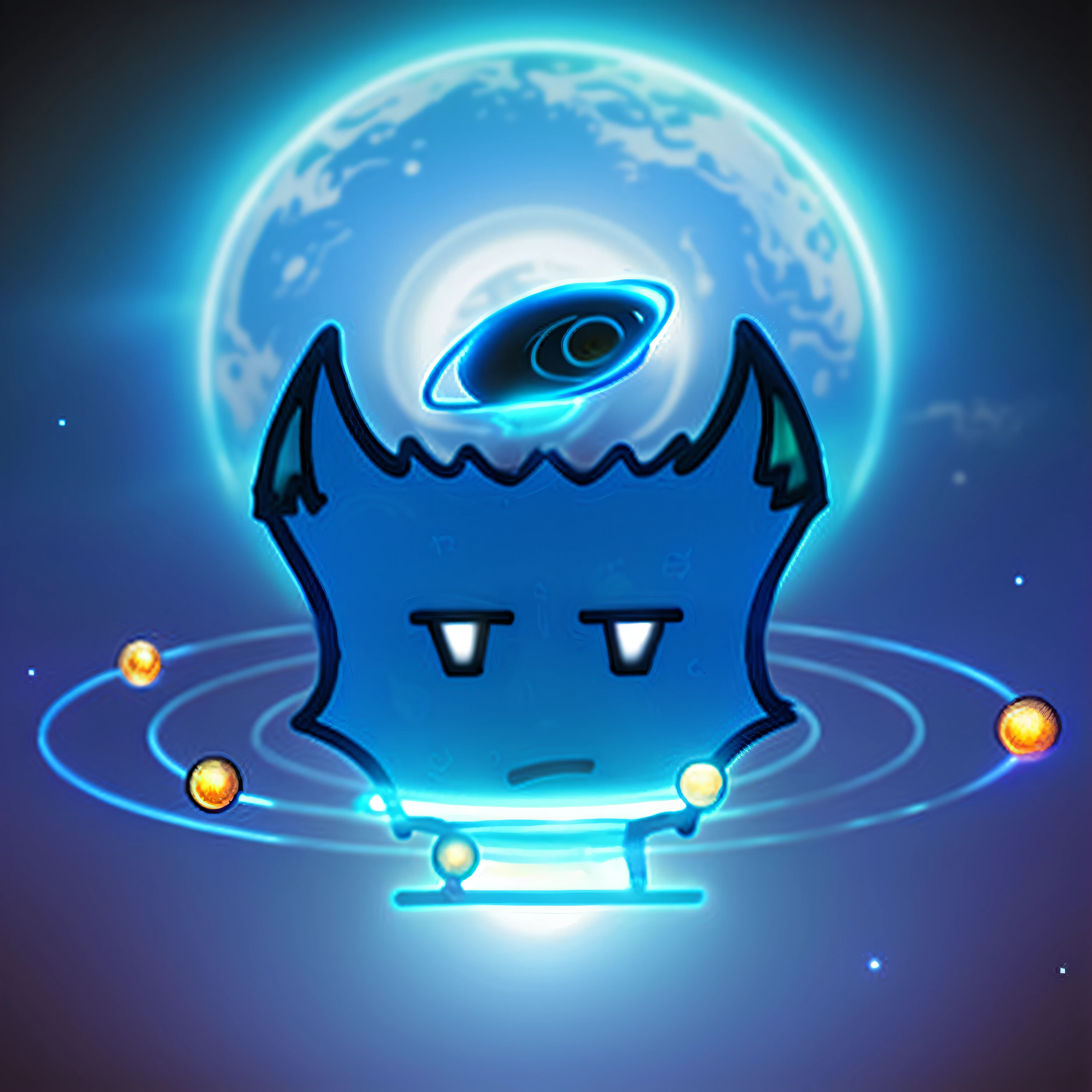 Caricature of the blue devil with a halo on his head, logo without text, avatar for website, celestialpunk, sanic, discord profile picture, an exhausted deity, inafune design, Care for extraterrestrial life forms, cacodemon, galactic deity, cosmic horror entity with wings, telegraph stickers, sprite 2 d, this character has cryokinesis, Galactic entity