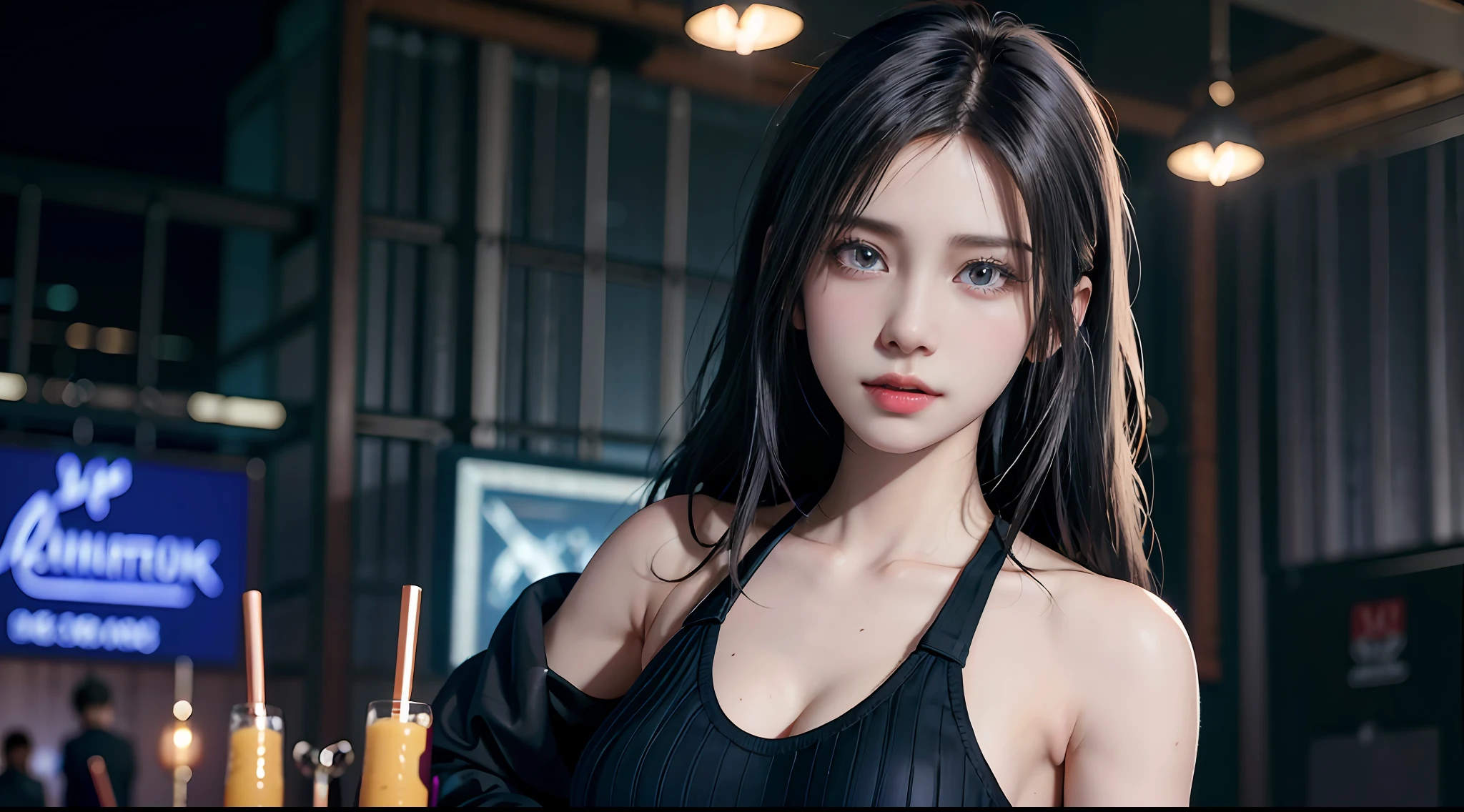 (8K, RAW photo, best quality, masterpiece: 1.2), (realistic, photorealistic: 1.37), (Kpop idol), (aegyo sal: 1), cute, professional lighting, photon mapping, radiosity, physics-based Rendering, Cosplay, Lucy (Cyberpunk), Bobcat, Mechanical Parts, Gray Eyes, Black Tight Suit, Cyberpunk City Black Pants, Night, Neon Lights, Sexy, Smoke, Looking at Viewer, 8K High Definition, 8K, CG Wallpaper , realistic background, clear background, medium breasts, full body