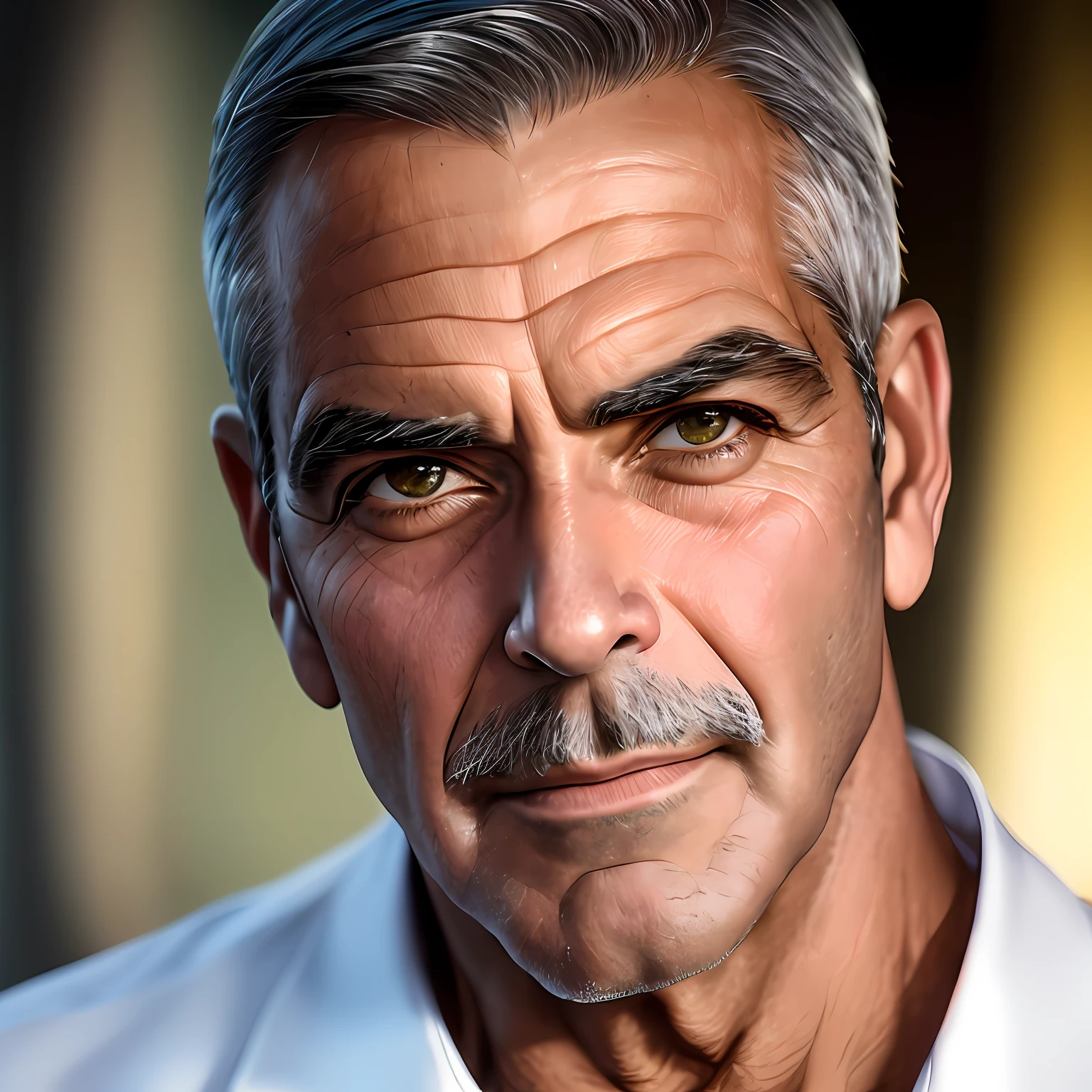 homem careca 60  anos parecido com George Clooney (obra-prima, fotorrealista, raw,:1.4), (extremamente complexo:1.2), close-up, cinematiclight, side-lighting, ultra high-resolution --auto