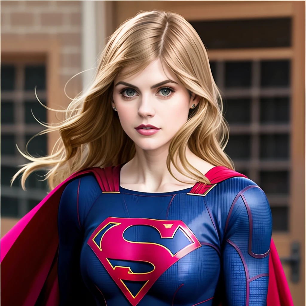 alexandra daddario vestida como supergirl cabelo loiro