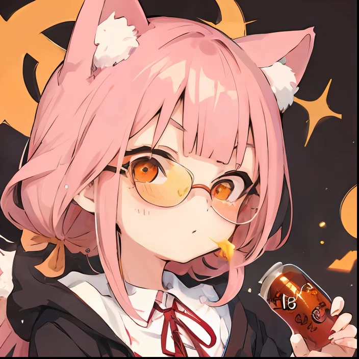 Cartoon girl with sunglasses and drink in her hands, Umaru-chan, Shikamimi, cute anime face, kawaii anime manga style, Nekomimi, cute kawaii girl, ****, ajang high face, kawaii manga style, anime vision for cute girls, anime girl drinking energy drinks, ahgao, uma musum, thousand light mountain, white hair, stick figures