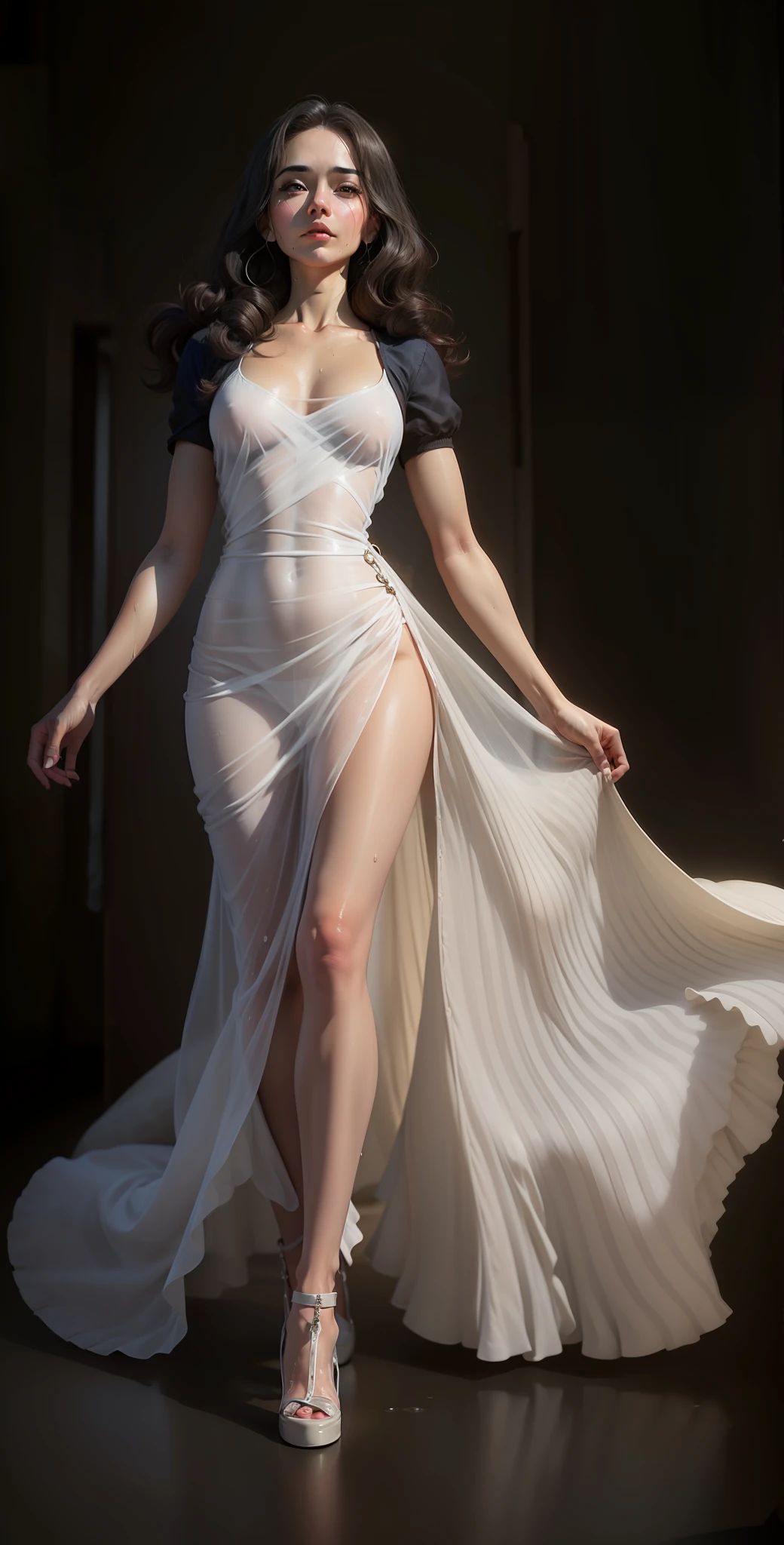 Nostalgic digital paintings inspired by the fascinating world of Studio Ghibli. The artwork is fascinating, Small town streets at night, It exudes serenity and wonder.. The scene is set for a cinematic moment, It is reminiscent of a scene from a Ghibli movie.. 8K, 3DMM (3DMM), Photorealistic1.5, Glossy and smooth, delicate facial details, Wet and see-through, , Visible pubic hair, large full breastular buttocks,