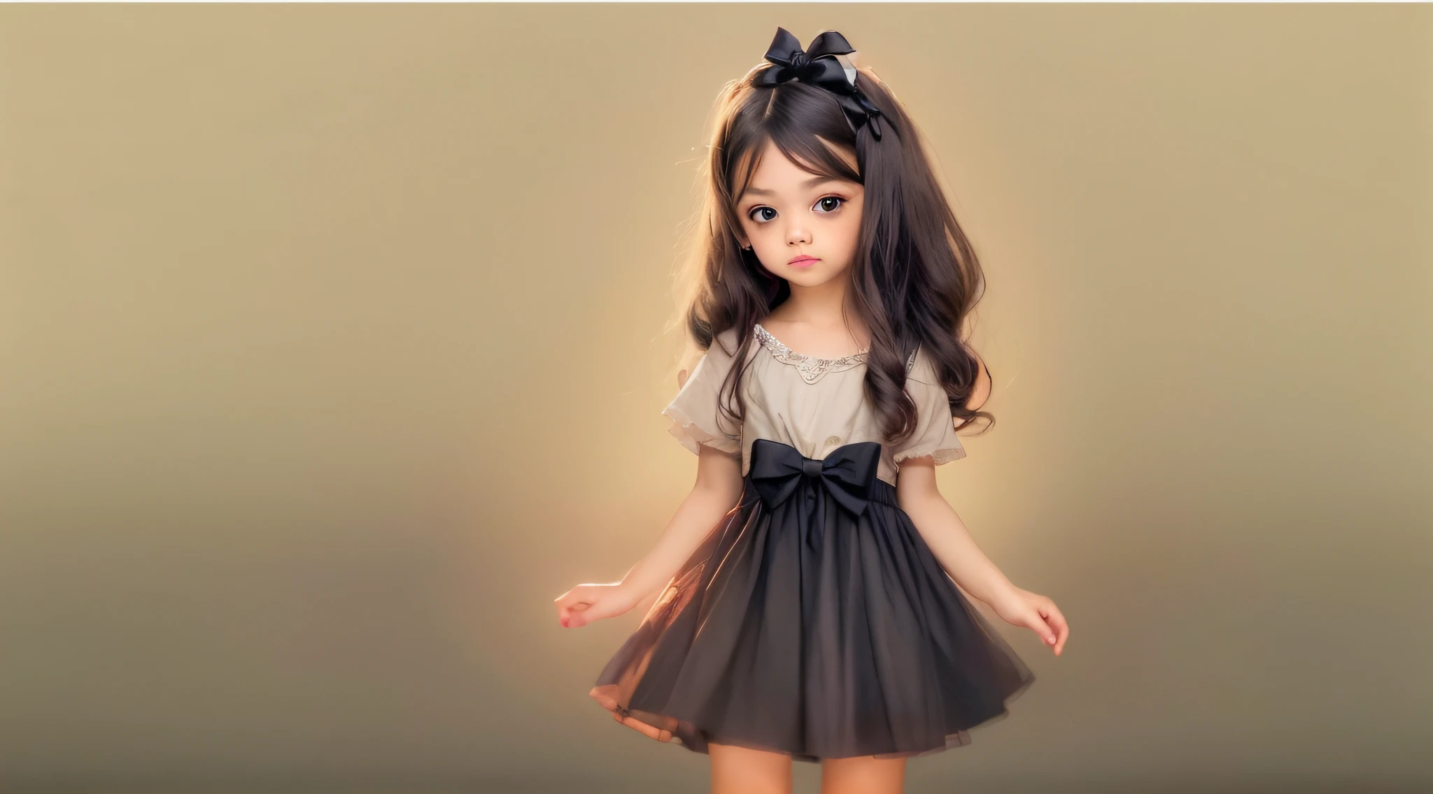 CHILD girl with a black bow and a black dress, com cabelo castanho escuro, meninaabelo castanho, fitas de cabelo preto, uma bela adolescente-TURTLE . . wearing hair bow, menina jovemlo castanho e olhos grandes, foto de meio comprimento,