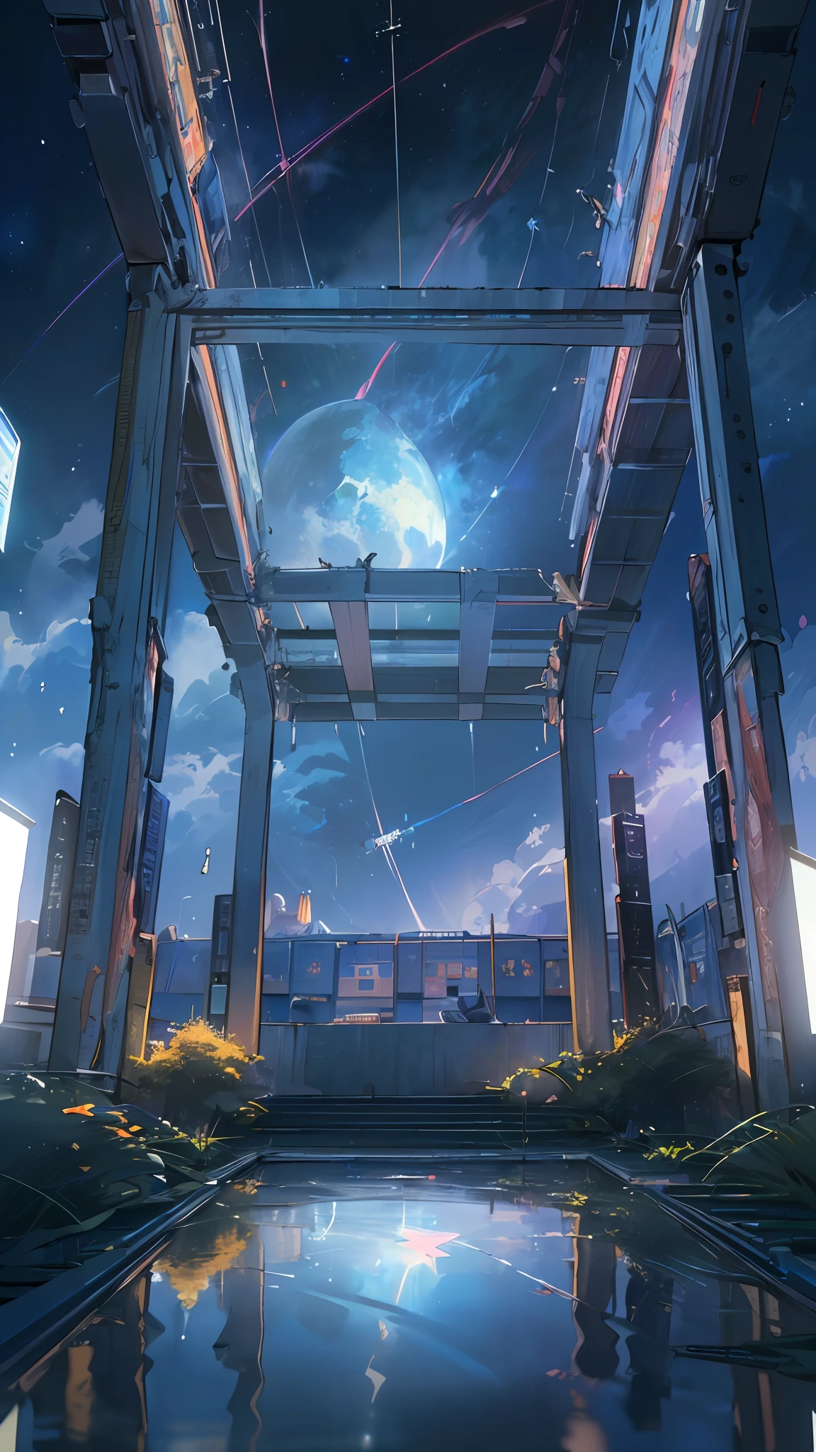 (((8K, RAW photo, Best quality, Masterpiece:1.4))), 超高分辨率, Ultra-detailed, illustration, Close-up, Astonot, Environment only, Lab Room, Spacecraft, Made of stone, Night, Starry sky, Building, future, imagining, Outdoors, background only