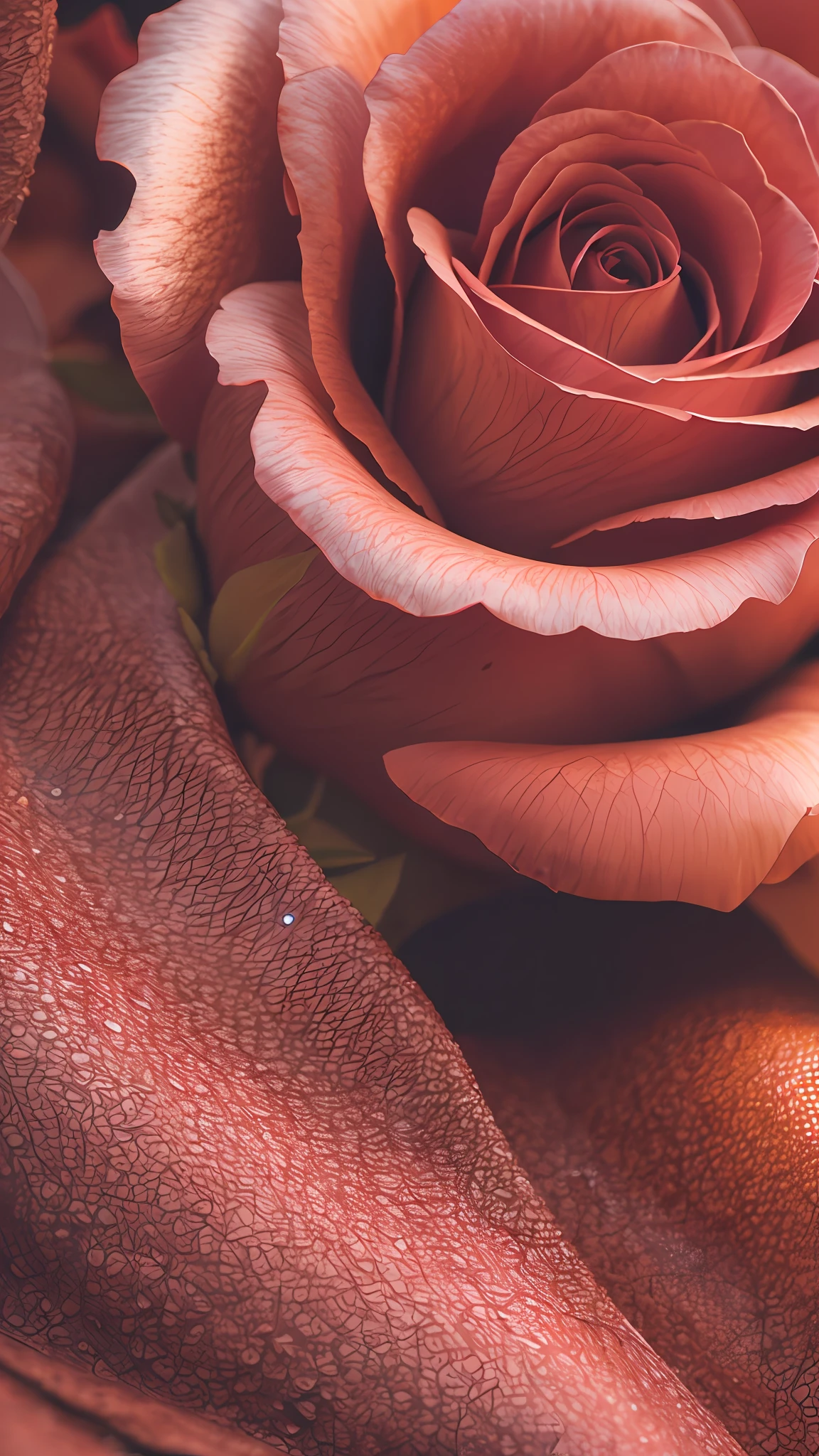 Close-up shot, a rose flower, the background is the gorgeous sunset by the sea, real texture, warm