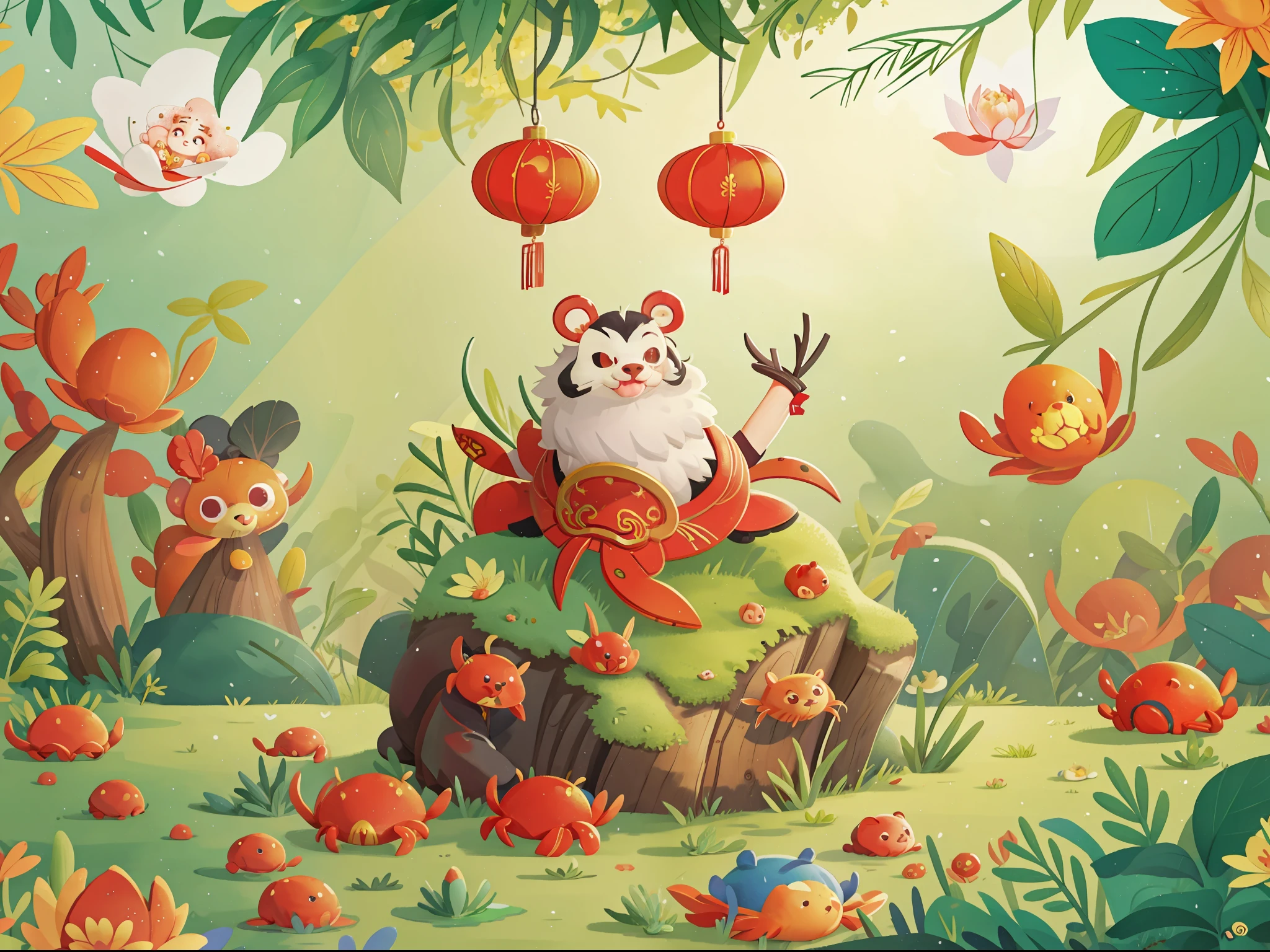 Chinese style illustration,crabs,A plant
