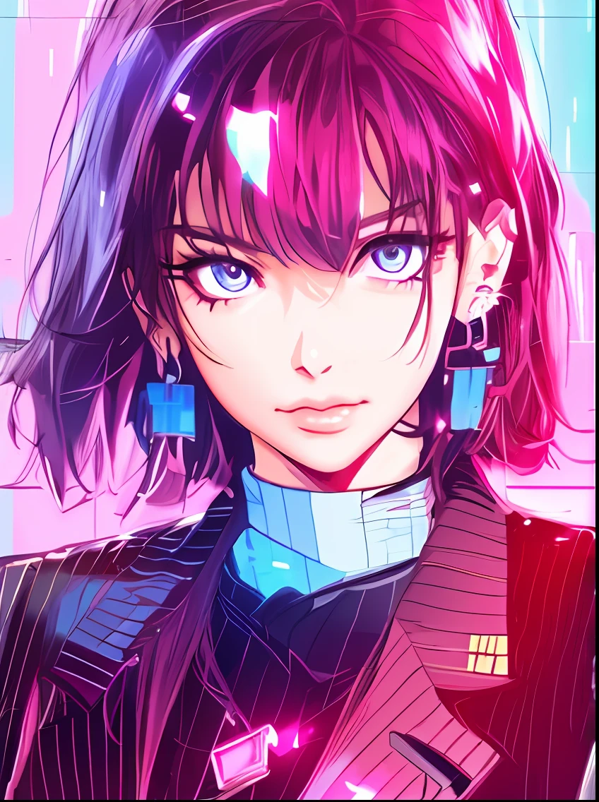 Anime girl with long hair earrings in suit, detailed portrait of an anime girl, Guviz-style artwork, Anime style portrait, urban girl fanart, Digital anime illustration, Anime style illustration, style of anime4 K, Stunning anime face portrait, anime vibes, Kuvshinov Ilya, a beautiful anime portrait, modern anime style, comic artstyle，Delicate，Eyes with starlight