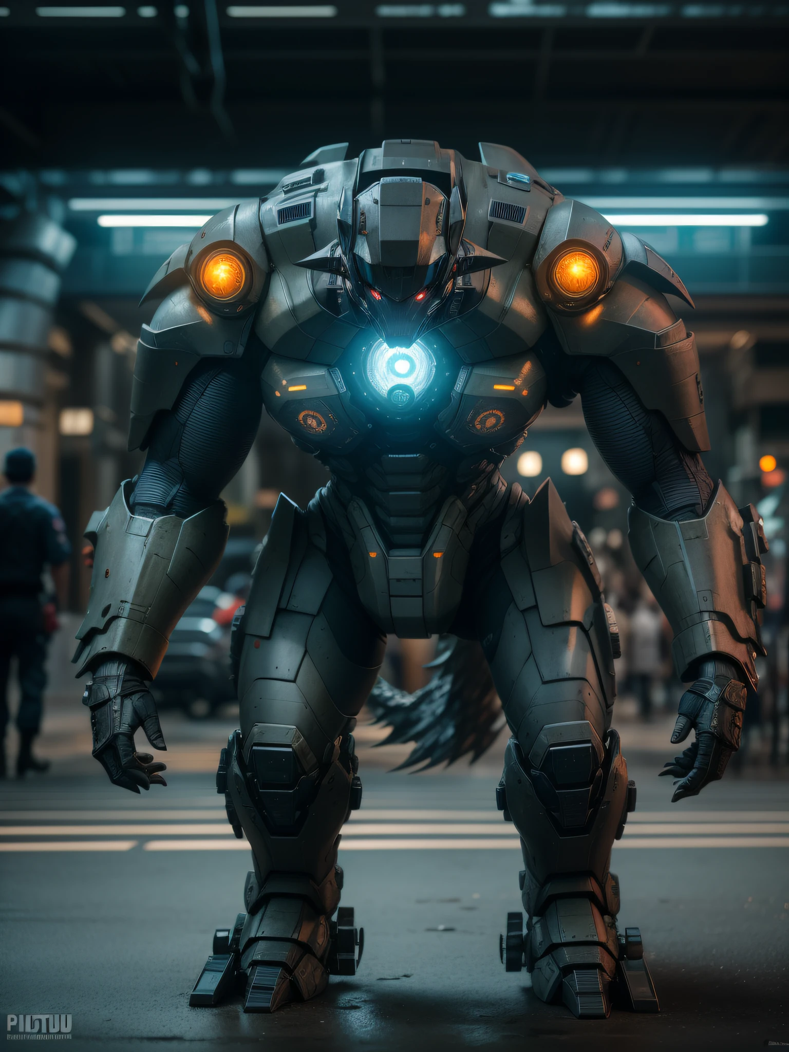 Pacific Rim, Kaiju invasion alert, global defense forces mobilized, futuristic technology, photorealistic style, captured with a Fujifilm X-T20 and a 35mm lens, bright emergency lights, military base environment.