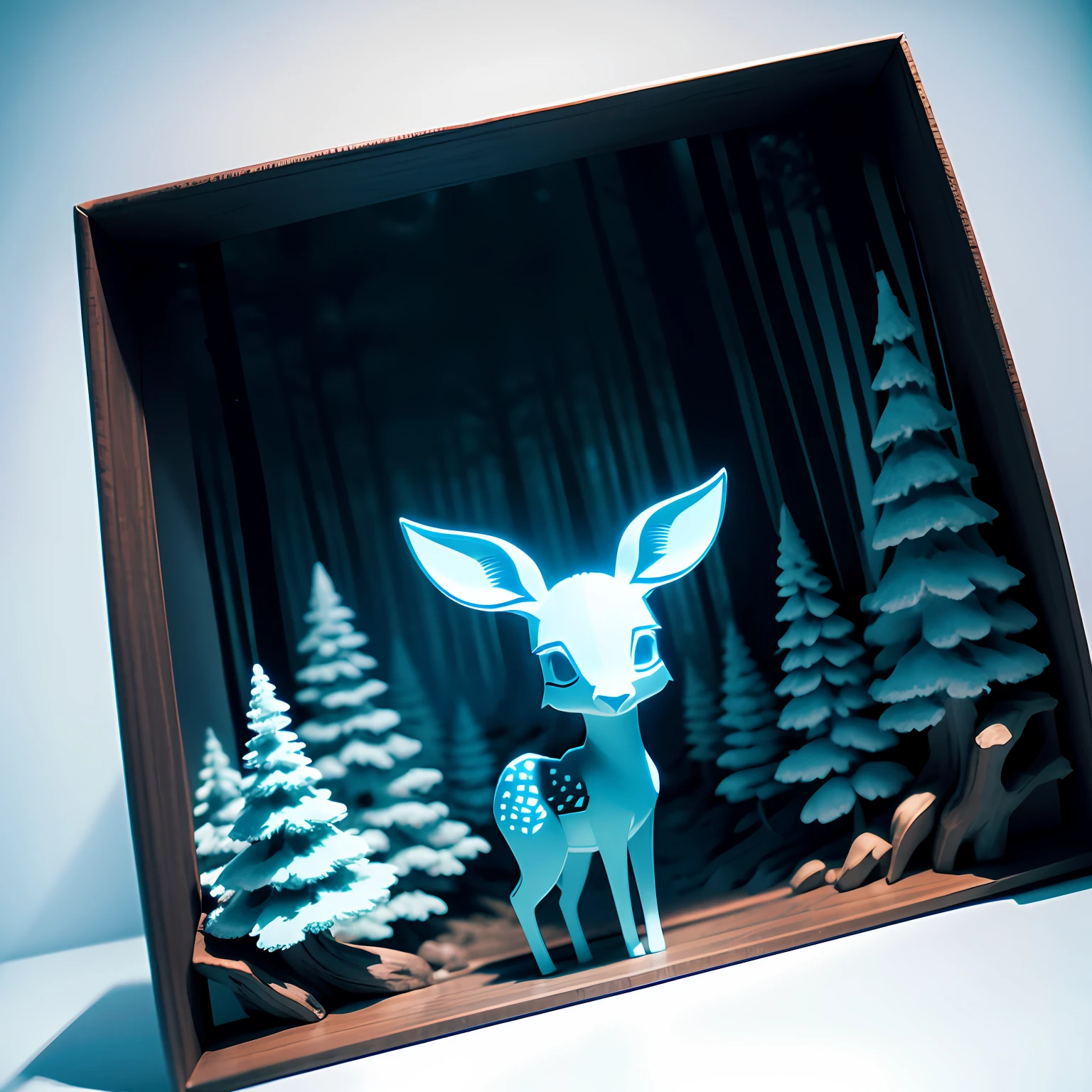 ln the forest, anaglyph, Cartoony，fawn，Blue，the night，shadowing，paper cut out,，Monochromatic，3d effect --auto